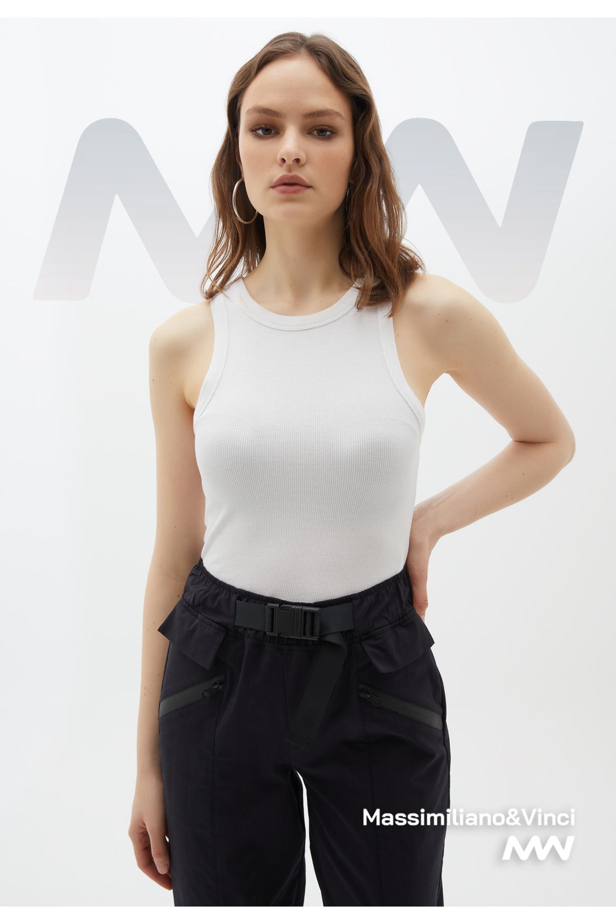 Massimiliano&Vinci Kadın Halter Yaka Elastan Fitilli T-Shirt Atlet Tank Top