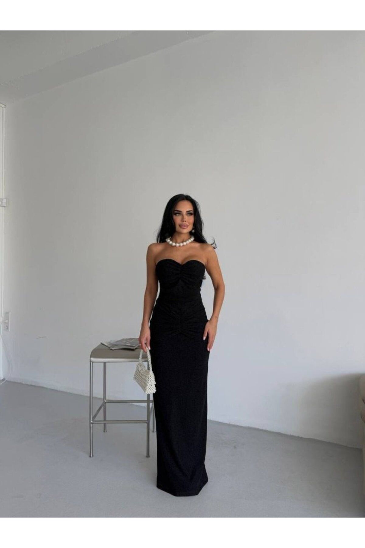 velmorafashion Straplez Simli Uzun Elbise