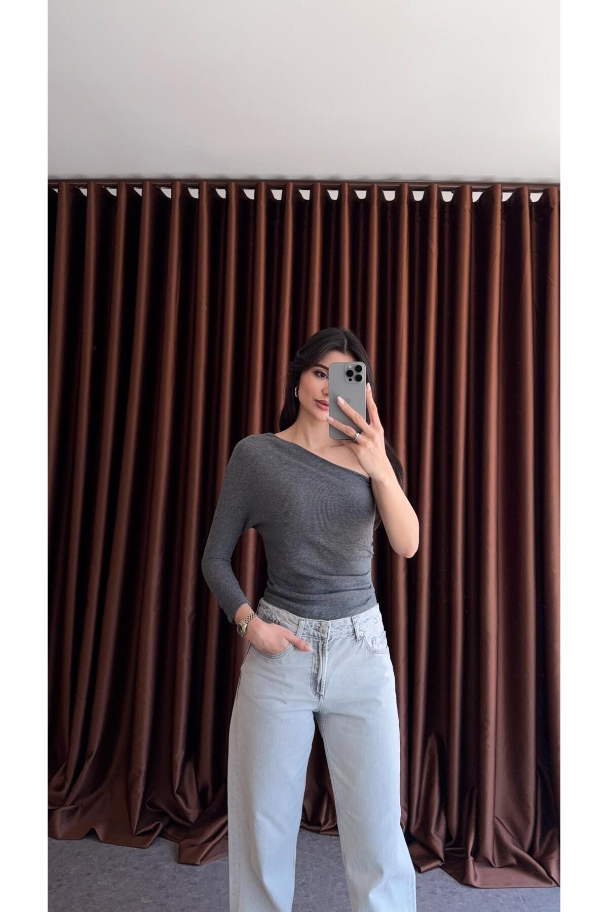 HAZELANNA Tek Kol Gri Bluz