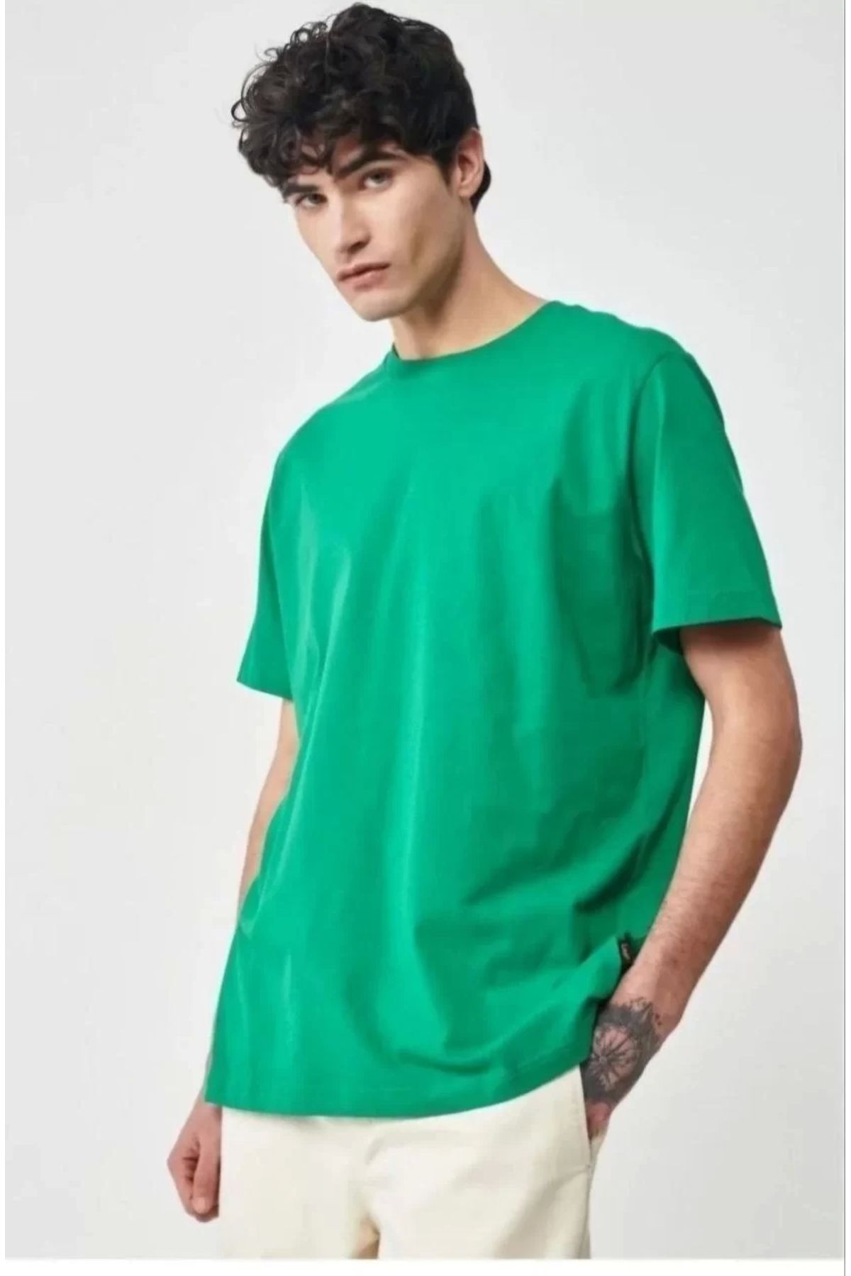 luz&pos Erkek 24/1 Düz A Kalite Oversize T-shirt - Yeşil