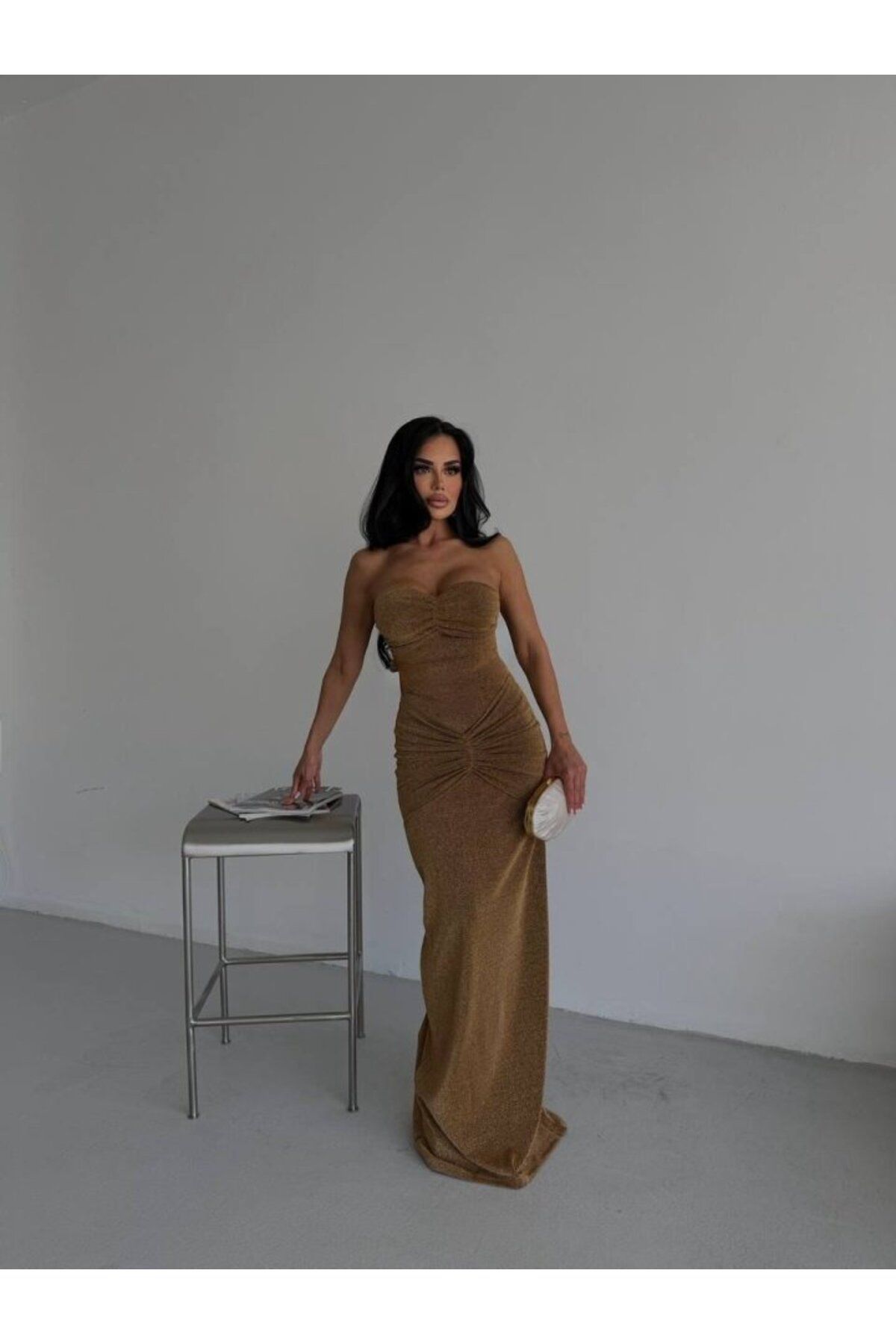 velmorafashion Straplez Simli Uzun Elbise