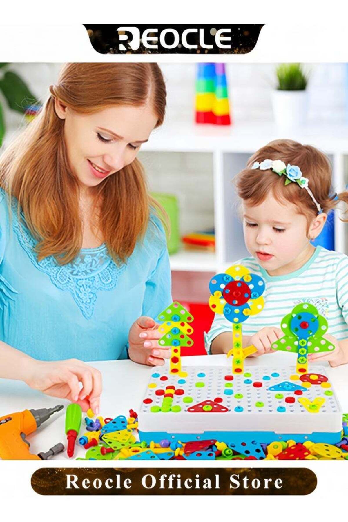 REOCLE-Kid's Screwdriver Toy Set Mixed 3D Building Block Puzzle Toy with DIY Screwdriver Tool Play Toolbox 5