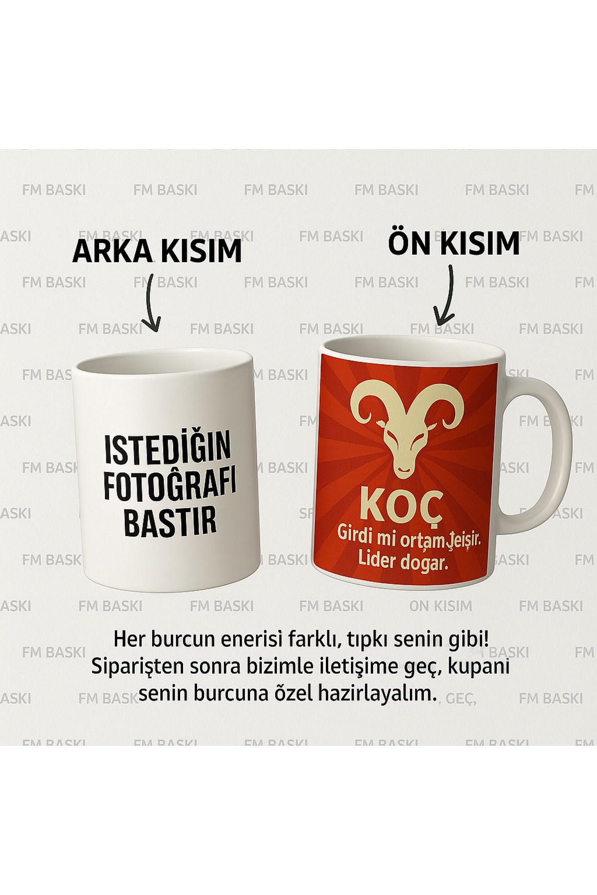FM BASKI Kişiye özel burç ve fotoğraflarınız kupa bardağa baskı