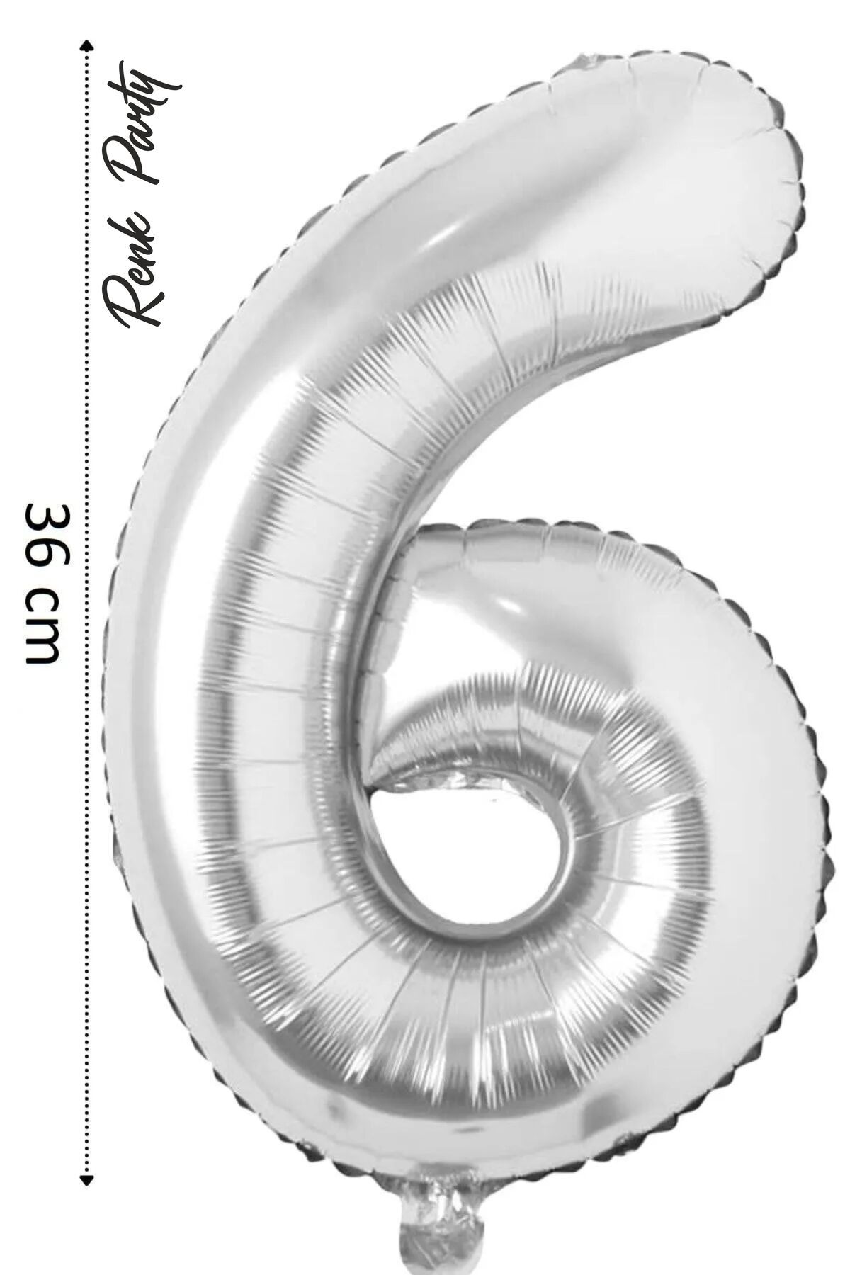 renk party Folyo Balon 6 Rakamı Helyum Balon 36 Cm Gümüş Renk - 6 Yaş Balonu - 6 Rakam Balon - 16 Inch