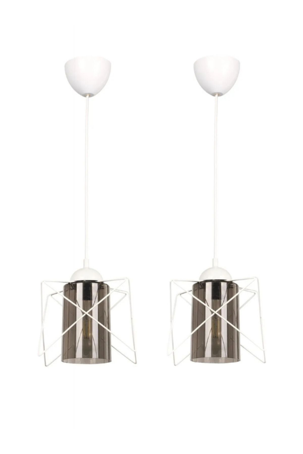 B&F STORE NEW STYLE 2 Adet Ayla Tekli Beyaz-füme Akrilik Avize