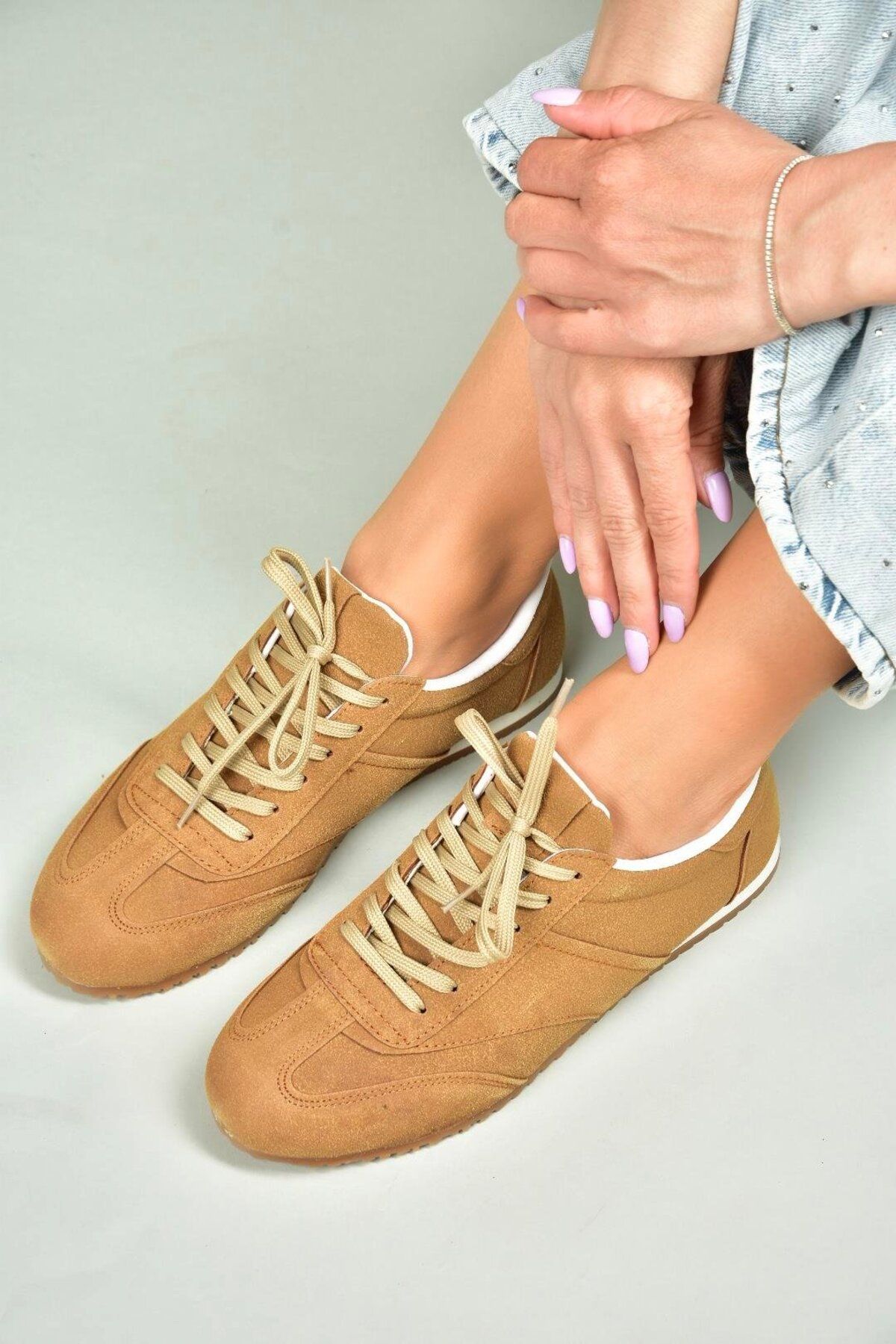 Fox Shoes U652846202 Taba Süet Kadın Spor Ayakkabı Sneakers