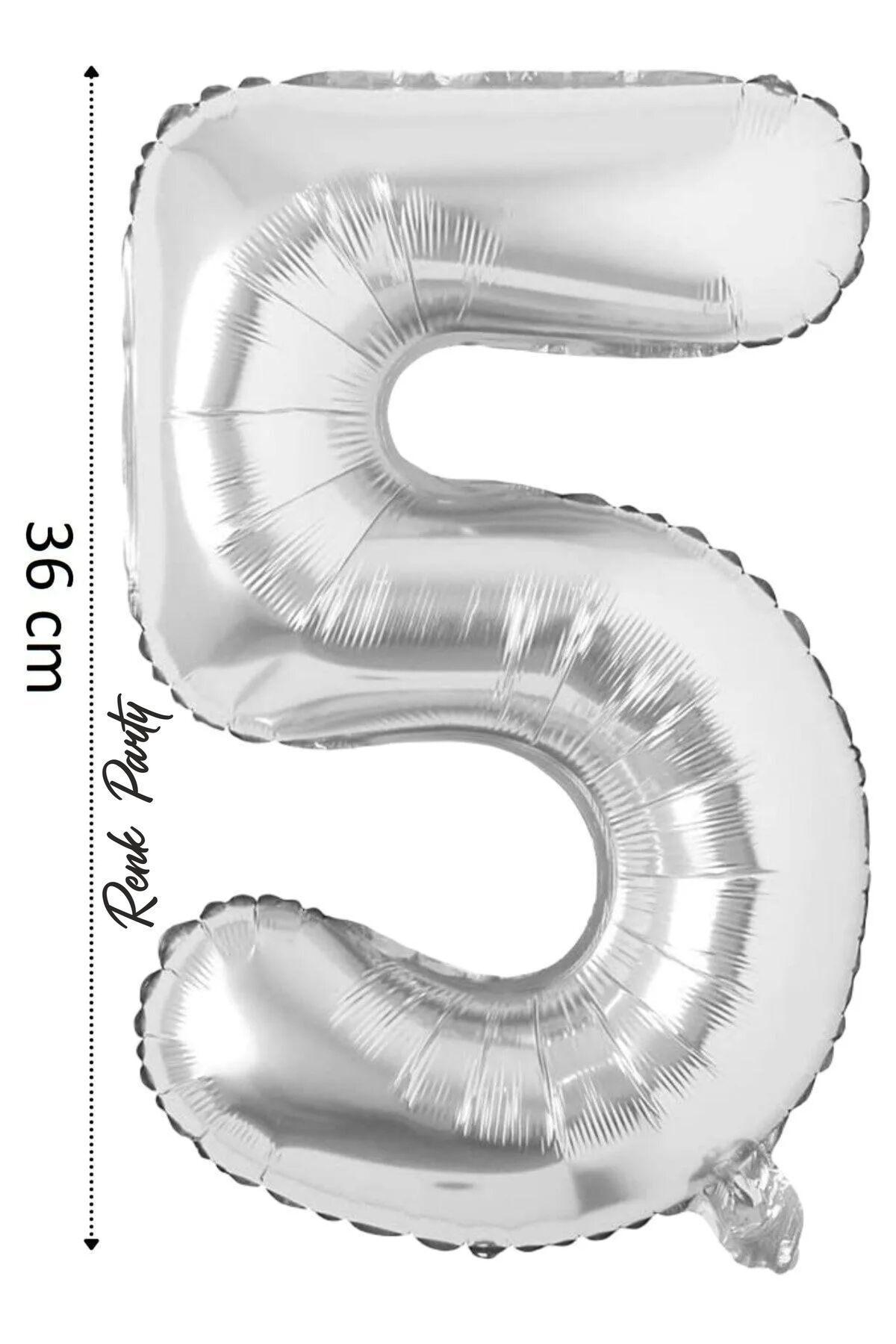 renk party Folyo Balon 5 Rakamı Helyum Balon 36 Cm Gümüş Renk - 5 Yaş Balonu - 5 Rakam Balon - 16 Inch