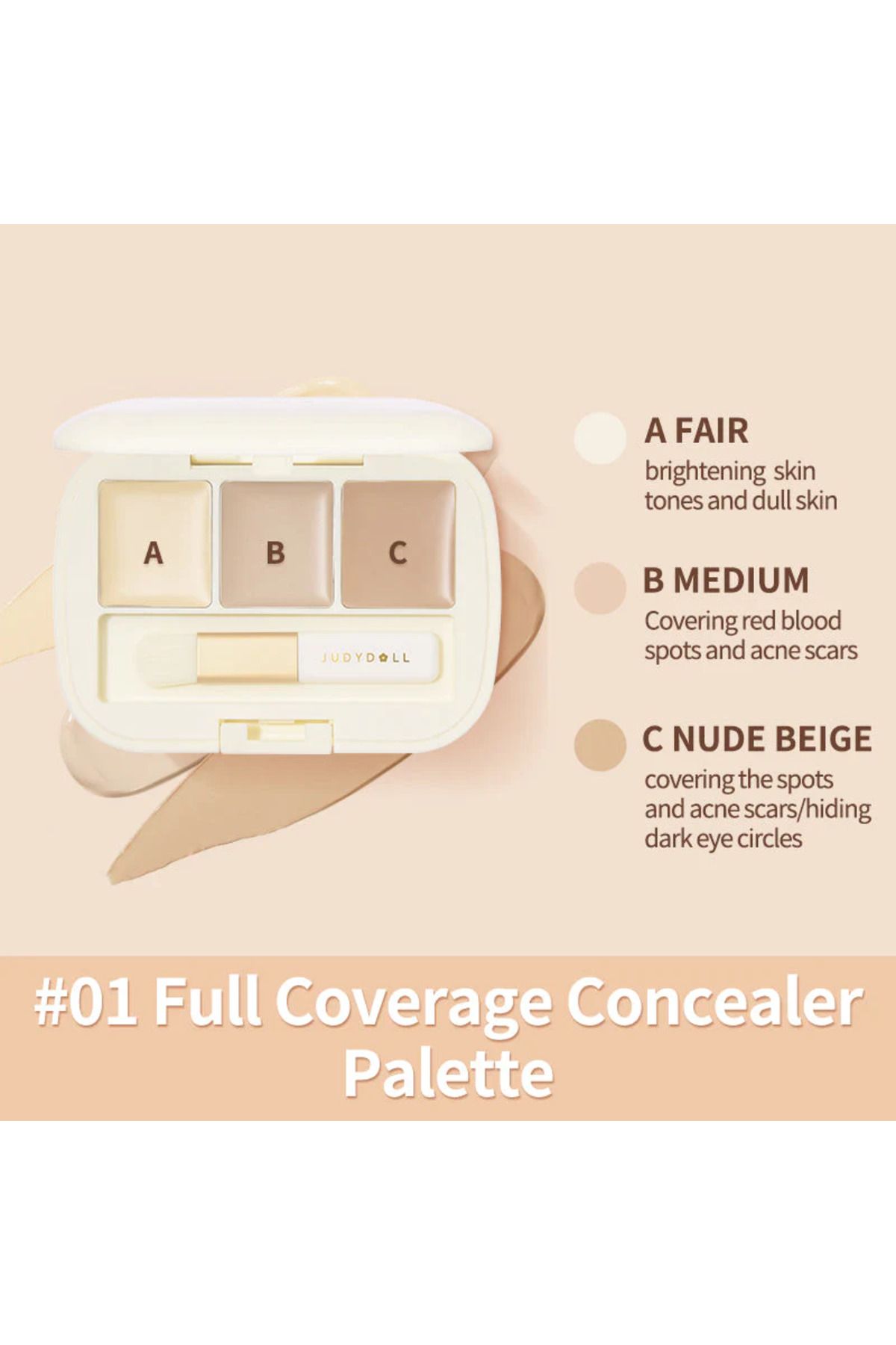 JUDYDOLL Paletă Machiaj Tip Concealer Cu Trei Nuanțe, Judydoll #01 Full Coverage - One Size