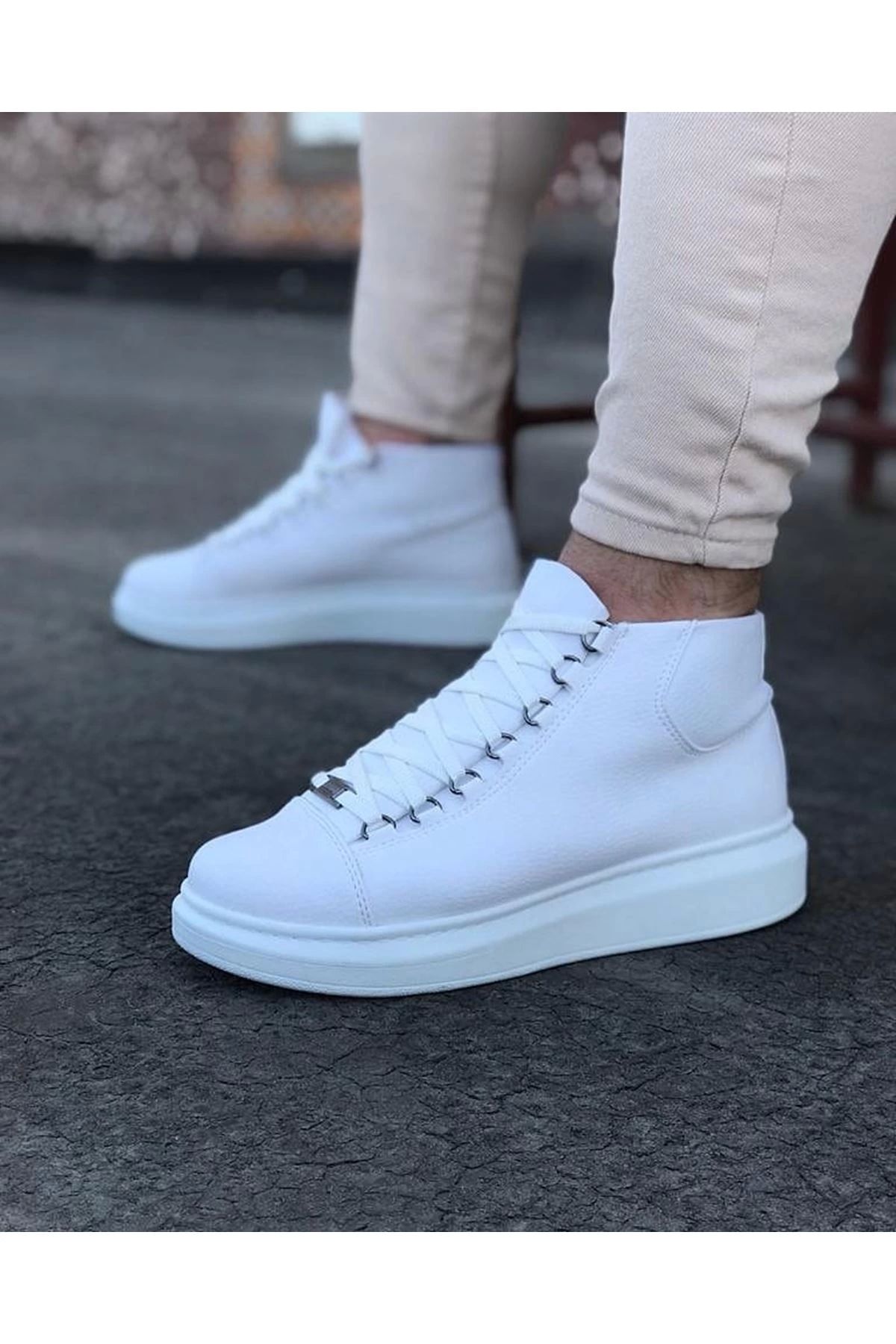 luz&pos WG032 Beyaz Bağcıklı Sneakers Yarım Bilek Bot