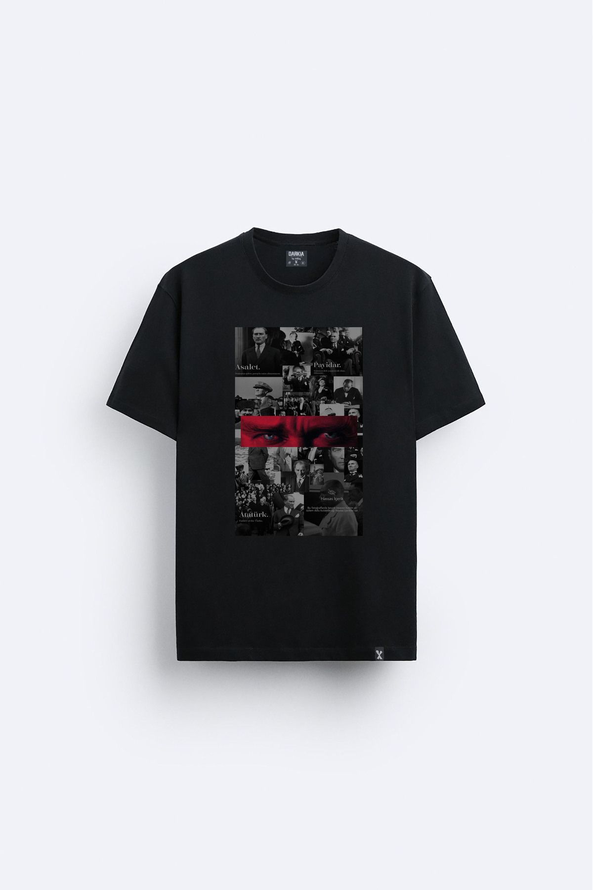 Darkia Mustafa Kemal Atatürk Baskılı Bisiklet Yaka Siyah Tişört T-shirt