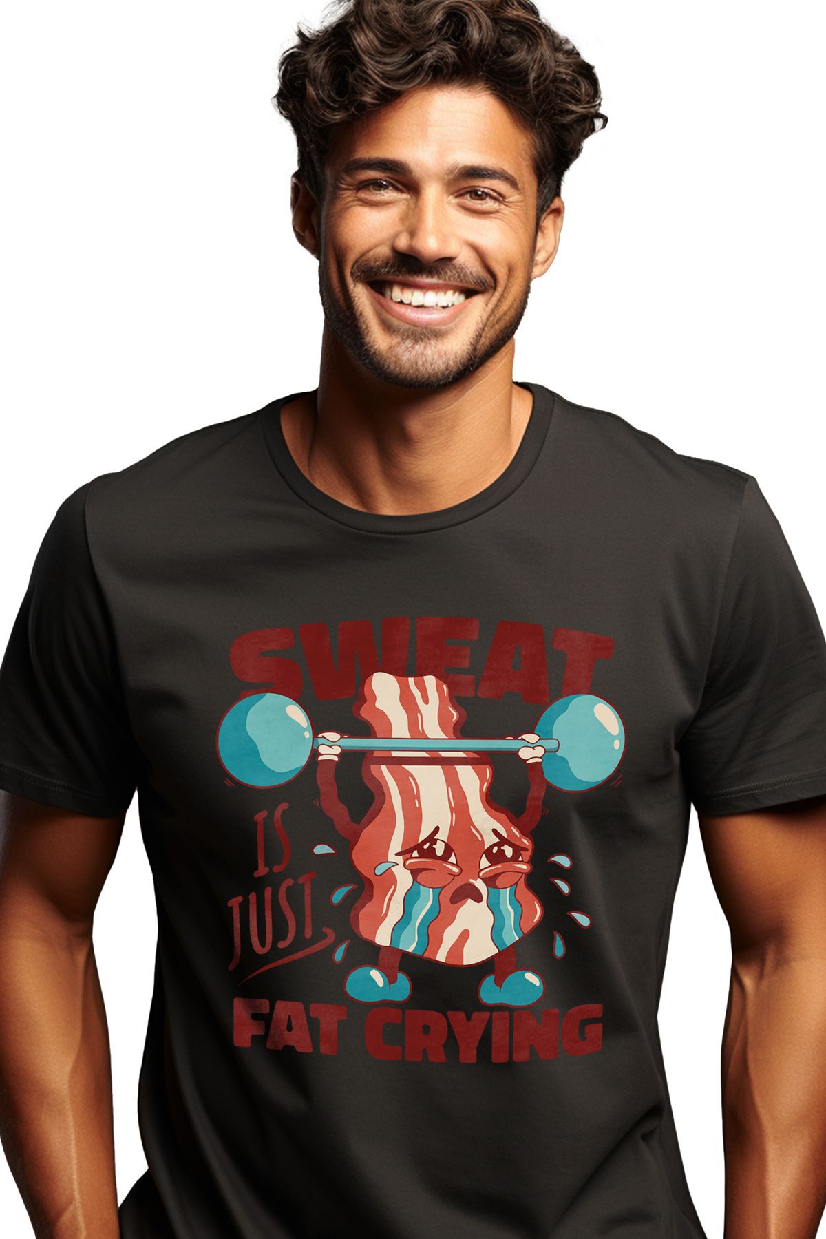 StoryGift Romania Tricou Barbati Cu Felie De Bacon Ridicand Bara De Greutati, Text In Engleza Sweat Is Just Stg Masculin - XL