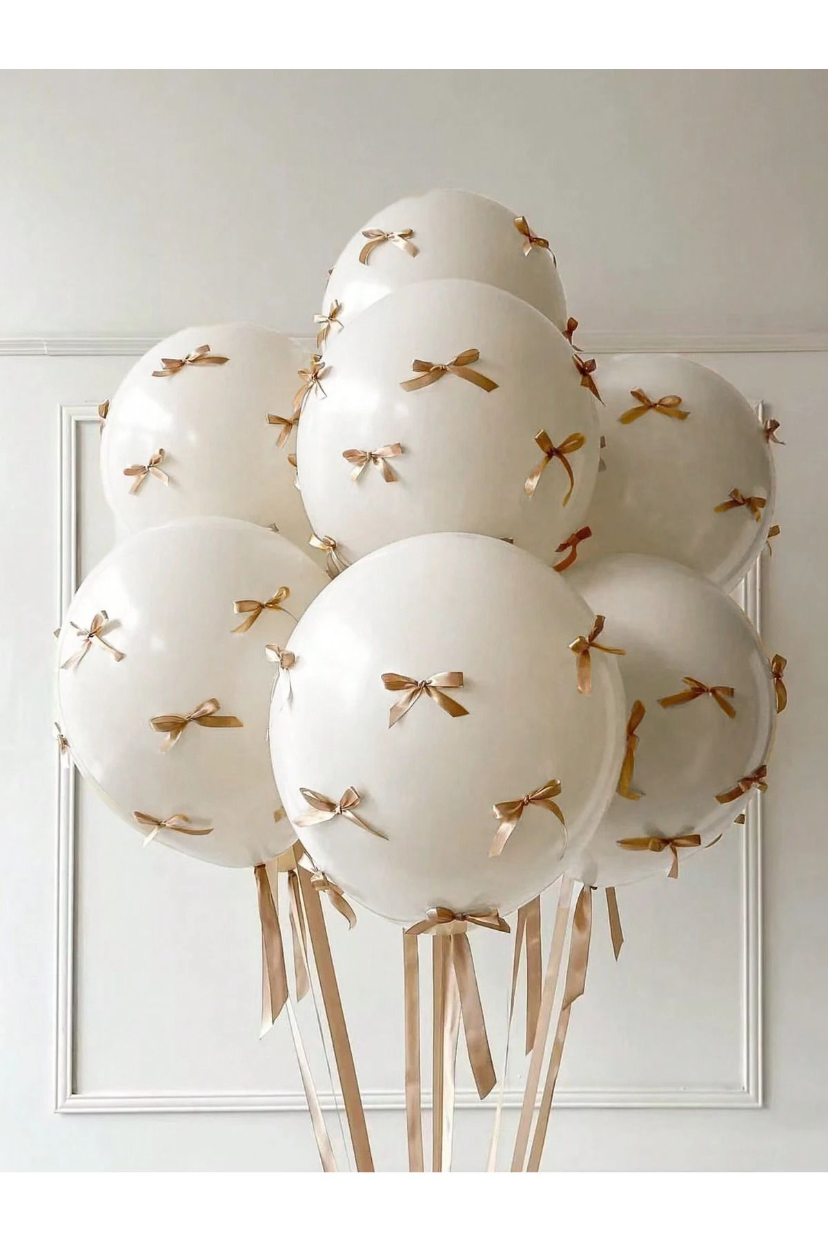 PartyPoo 10'lu Beyaz Balon ve Vizon Fiyonk Seti Parti Bride To Be Dekorasyon Fiyonklu Balon Kurdeleli Balon