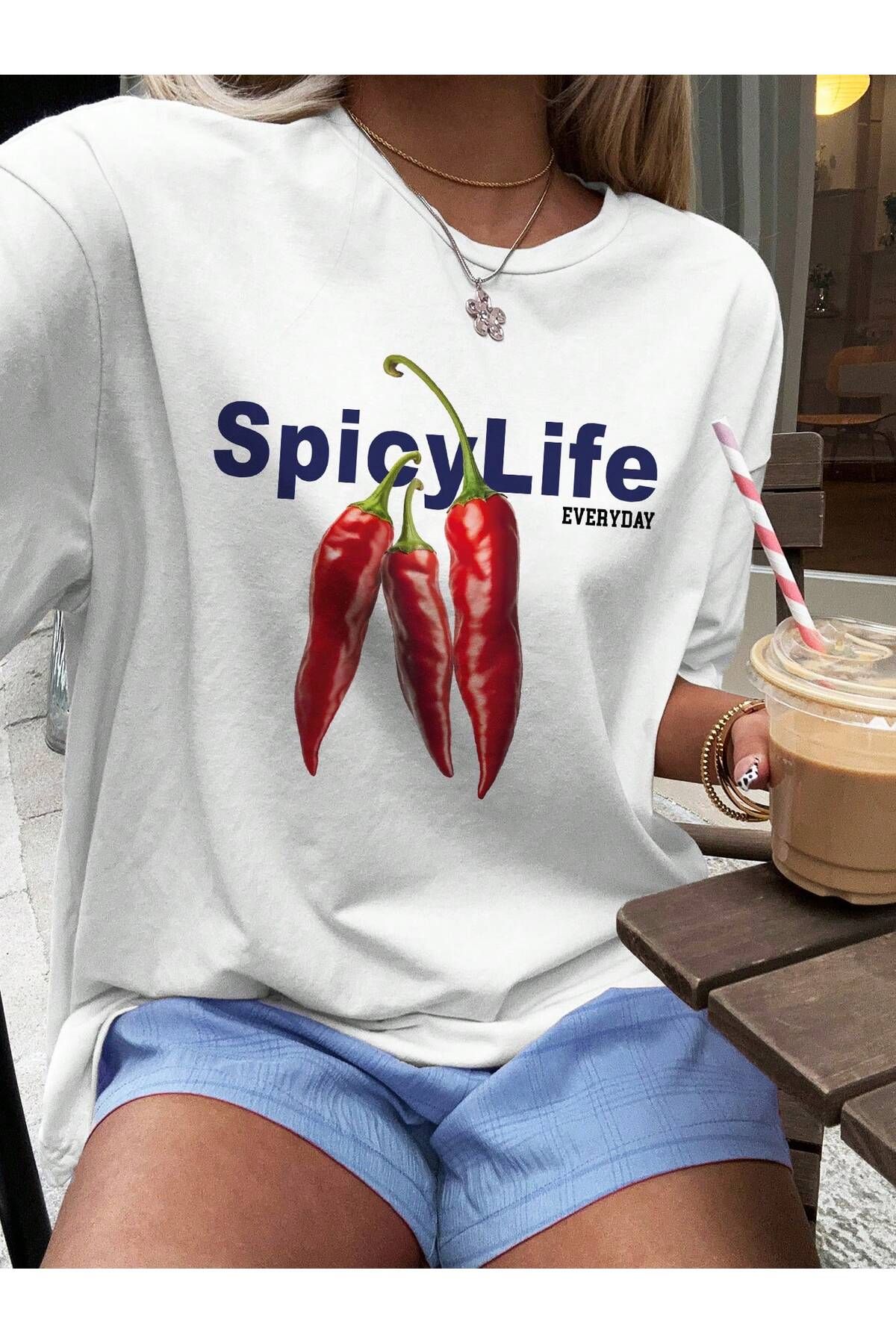 DAXİS Sportwear Company KADIN Biber Baskılı Bisiklet Yaka Tişört