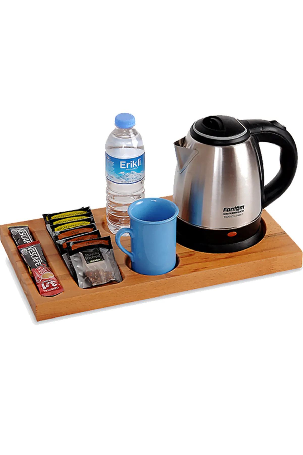 WOOD Sunum Tepsisi ve Otel Tipi Kettle Seti Profesyonel Misafir Karşılama Seti Tepsi ve Kettle Set