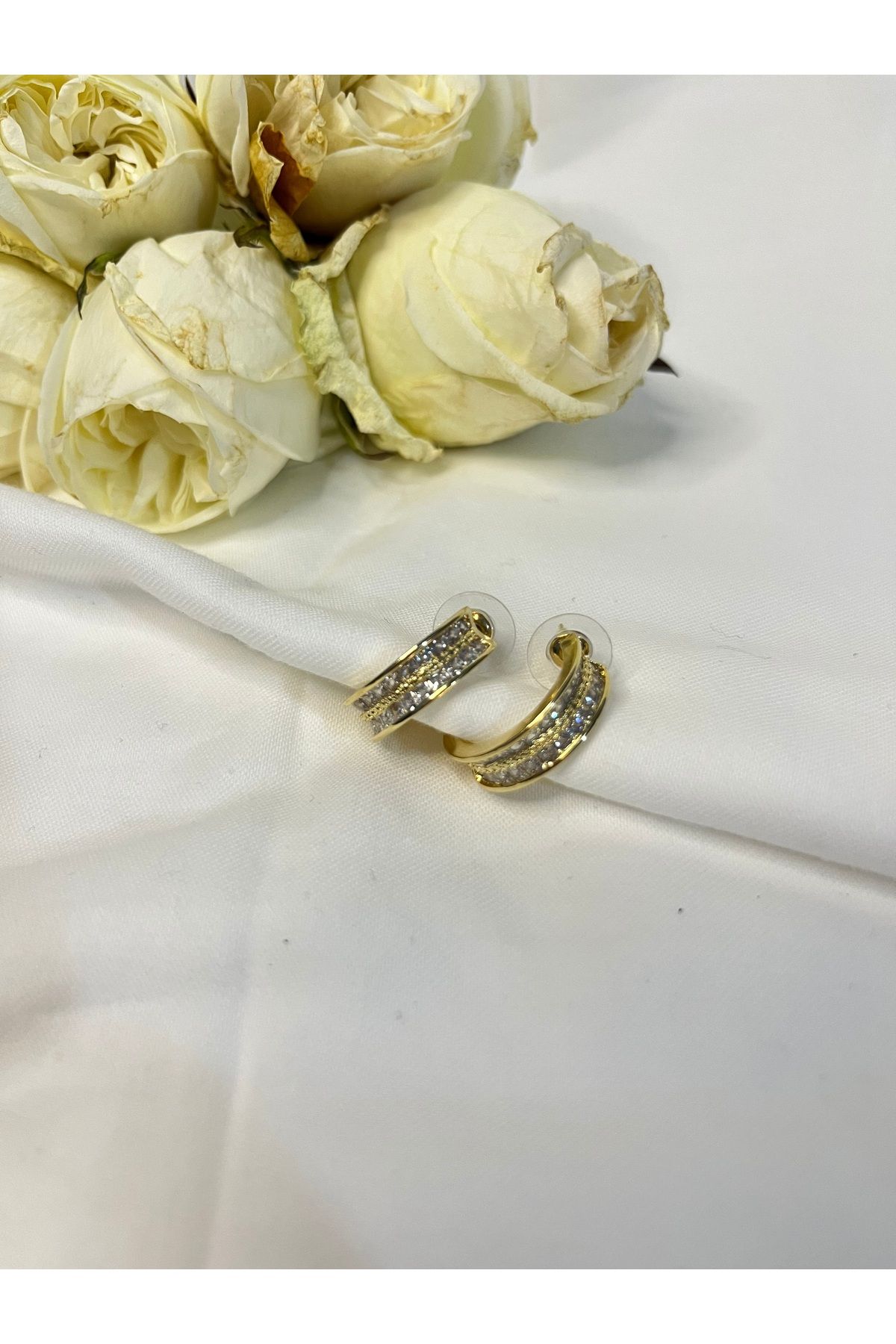 Fam&Co Jewelry Zirkon Taşlı Altın Kaplama Halka Küpe – Kararmayan Paslanmaz Çelik