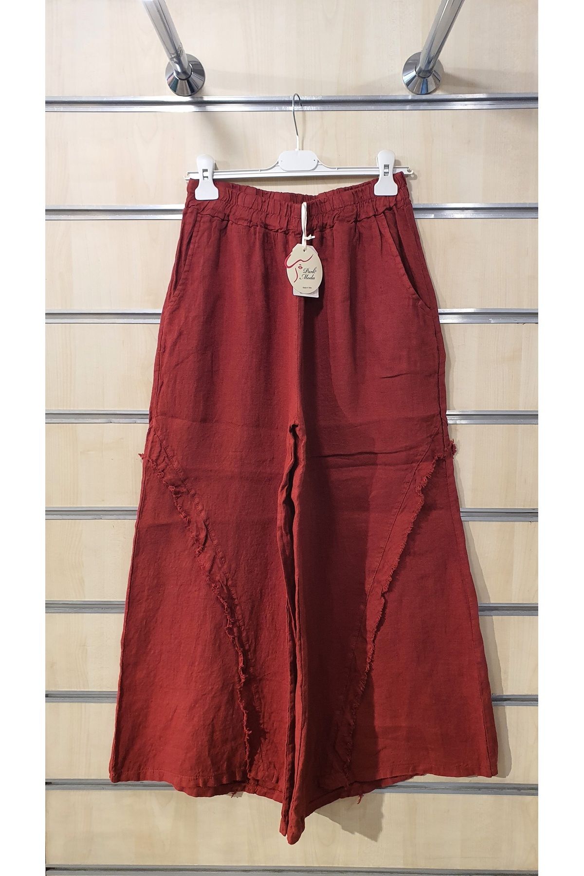 Park Moda İtalyan Keten Pantolon Düz Desen Saçaklı Keten Pantolon
