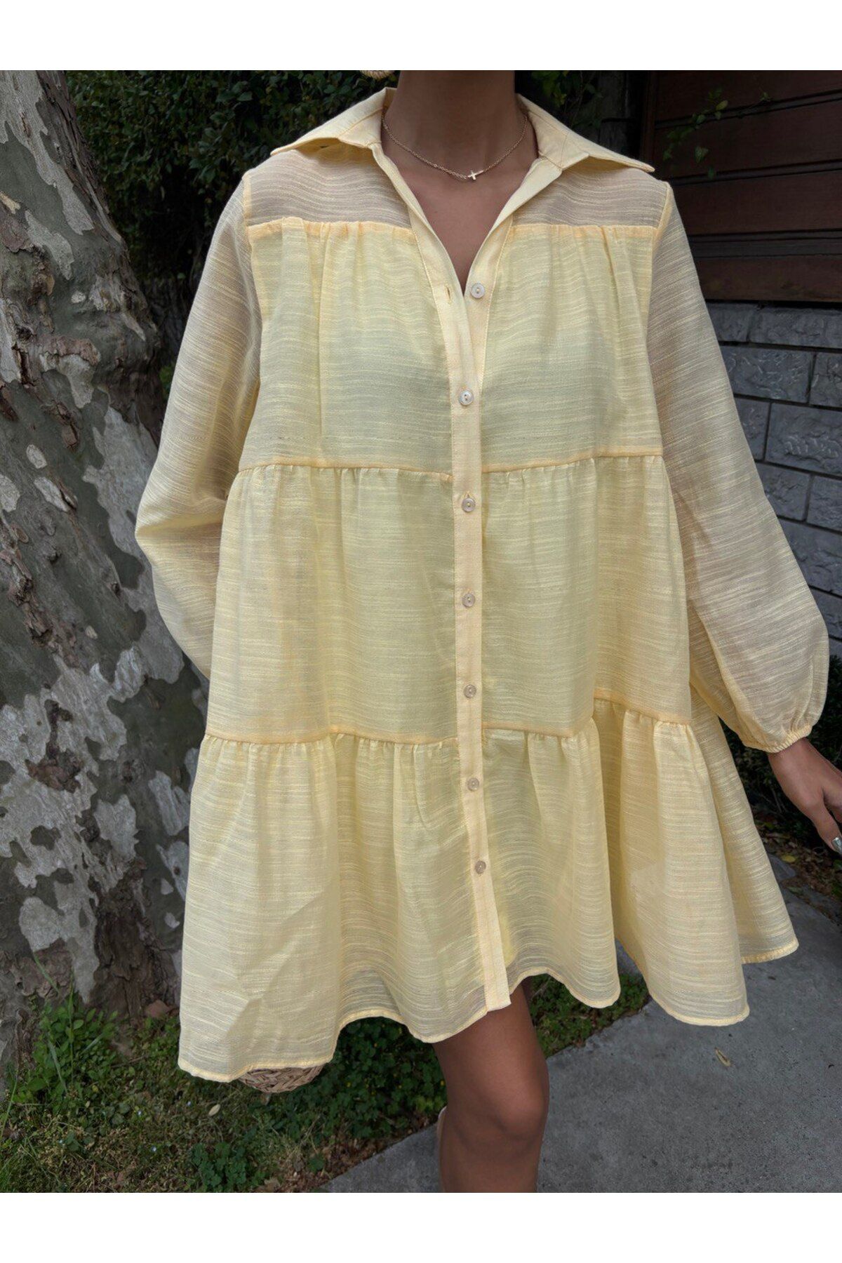 ÇEÇİM Kadın Oversize Katlı Gömlek Elbise HYN-58056