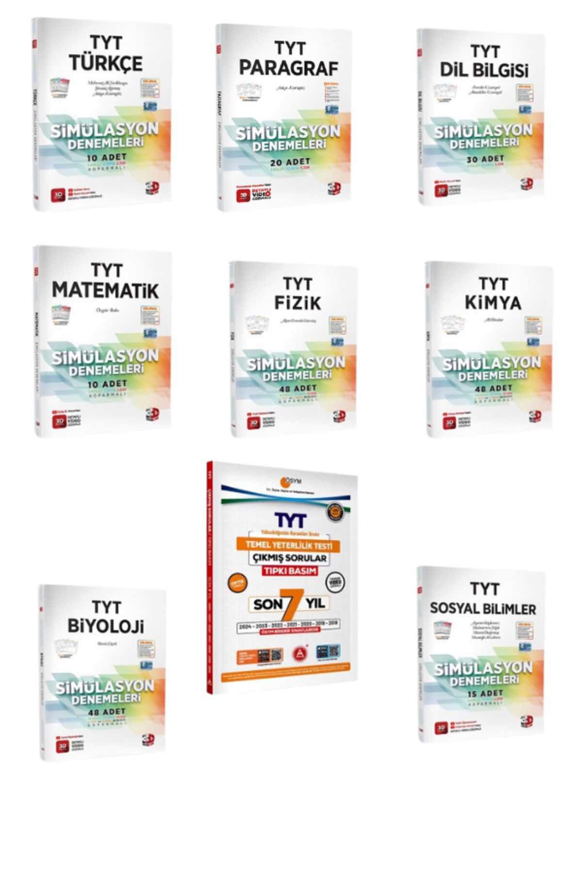 3D Yayınları TYT 3D Tüm Dersler 244 Branş Simülasyon Denemeleri + 2018-2024 Çıkmış Sorular Seti
