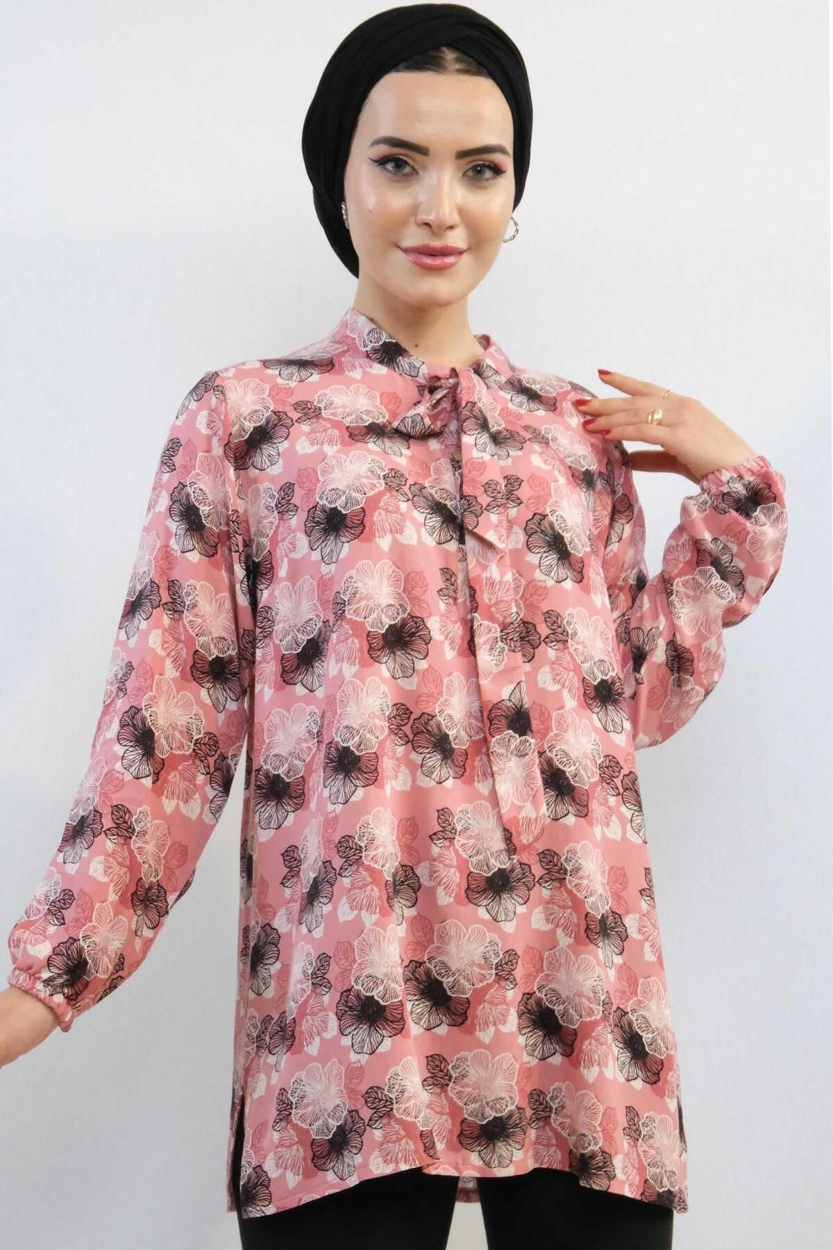 PuShe Moda Çizgi Kravatlı Bluz MC5172