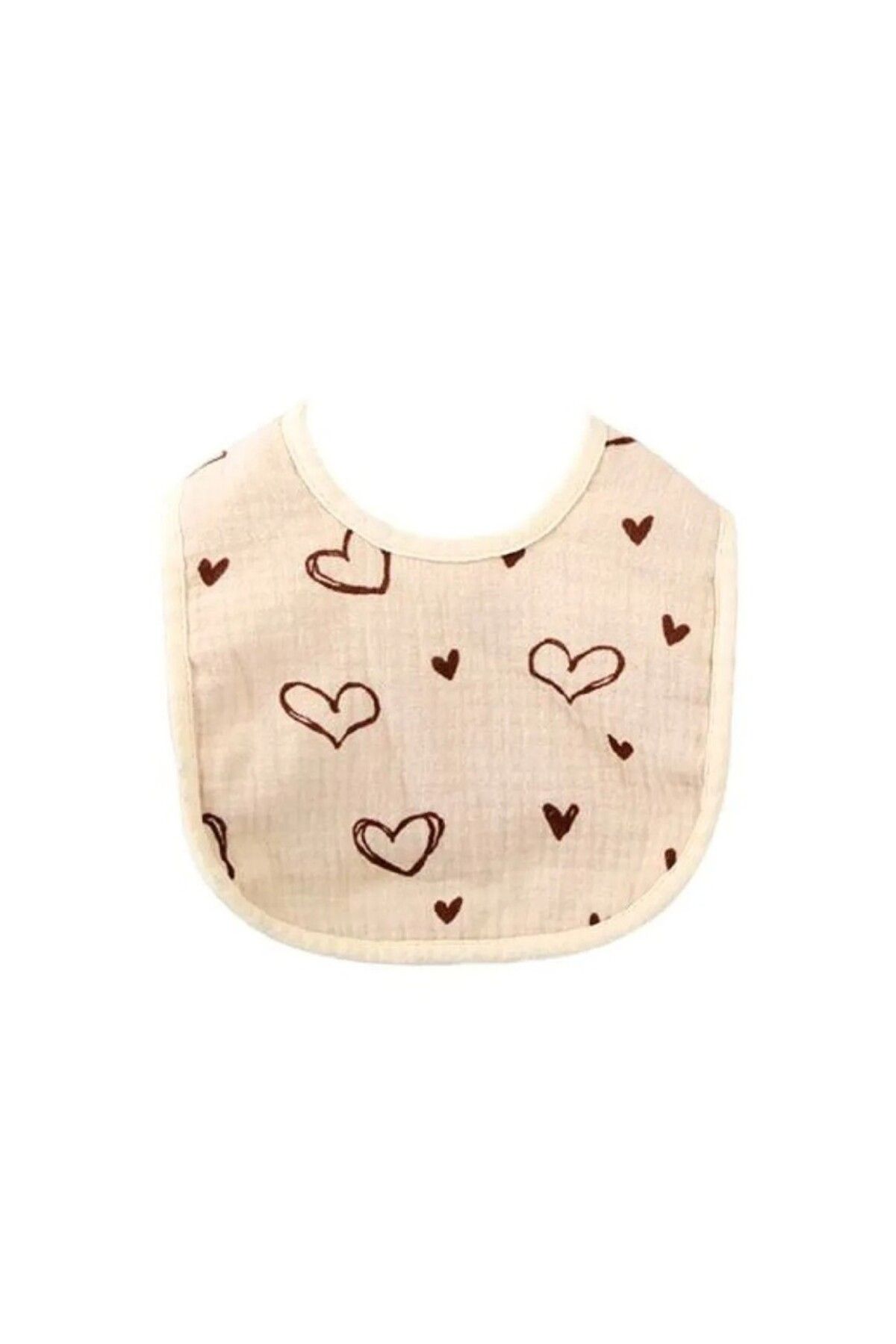 Flippy-Bavetă Bebe U-shape, Bumbac, 0–12 Luni, Impermeabilă, Capse, Model Inimă, 21x30 Cm, Bej 5