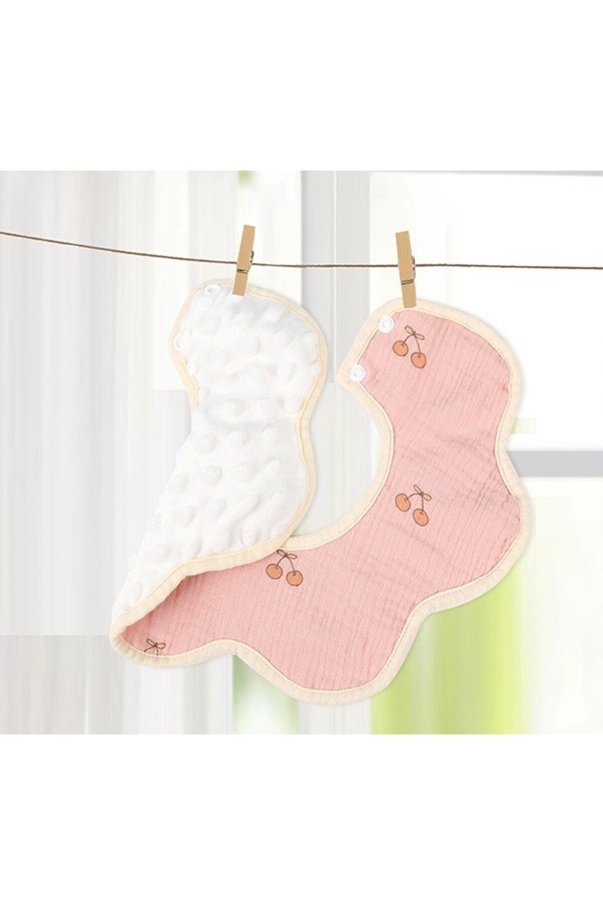 Flippy-Bavetă Bebe Floare, Bumbac, 0–12 Luni, Impermeabilă, Capse, Model Cireșe, 26x29 cm, Roz 4