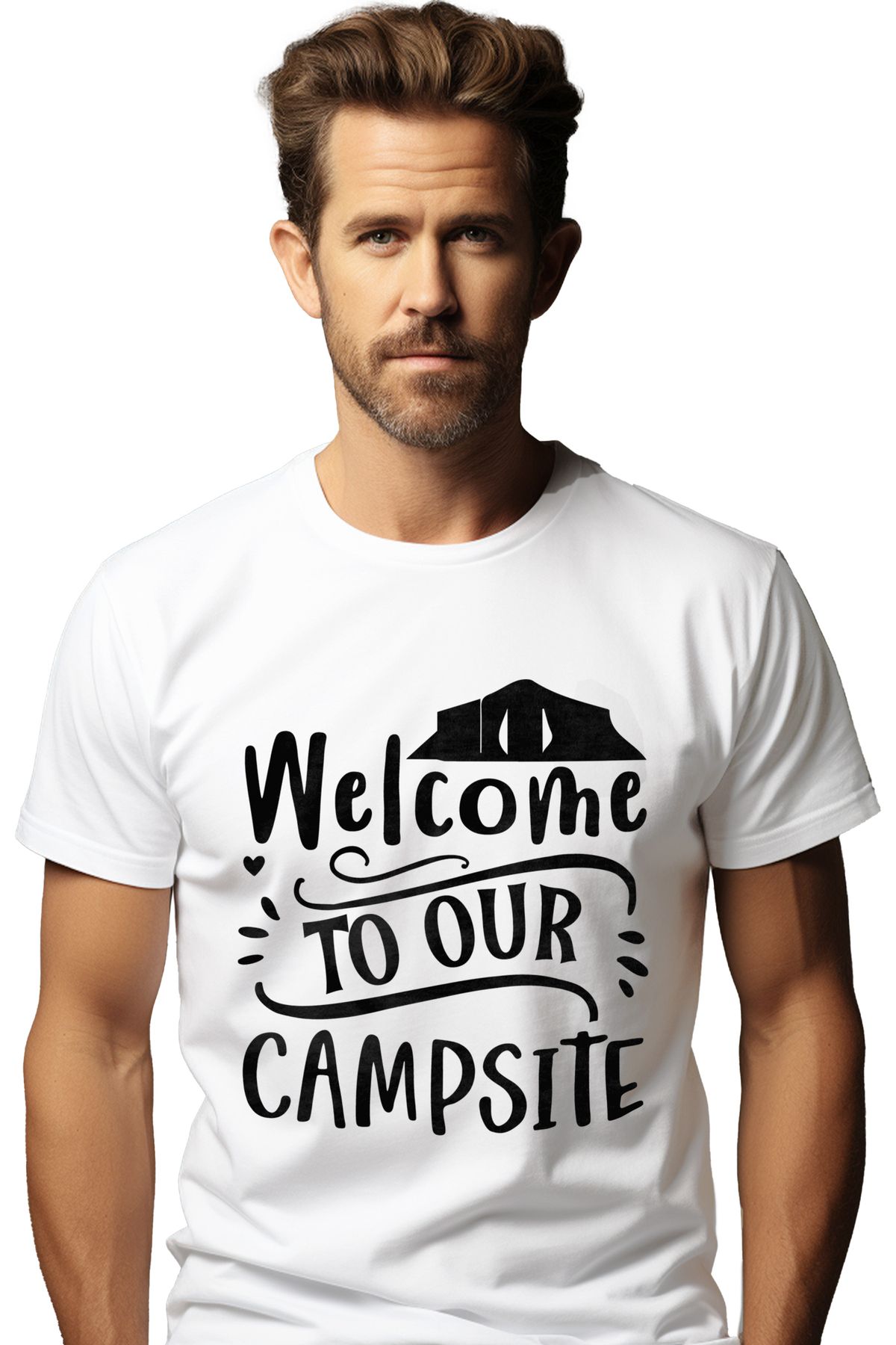 StoryGift Romania Tricou Bărbătesc Cu Mesaj De Bun Venit În Campingul Nostru - Natură, Pădure De Munte Cu Stg Imp Masculin - XS
