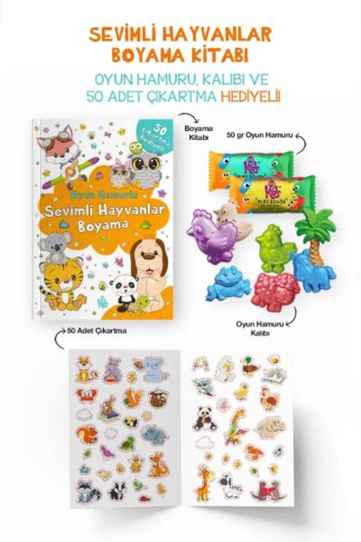 Karatay Yayınları Sevimli Hayvanlar Boyama Kitabı Oyun Hamurlu 3 Yaş