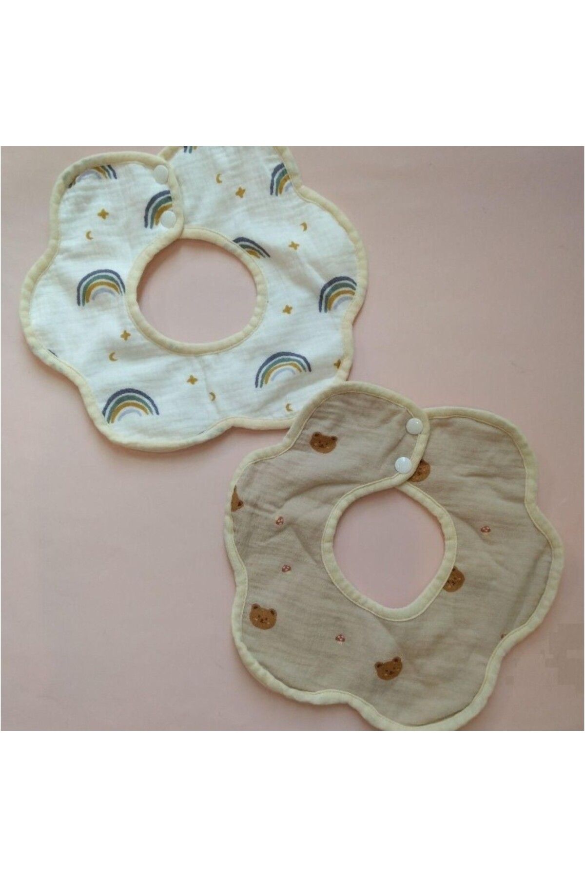 Flippy-Floare Bavetă Bebe, Bumbac, 0-12 Luni, Impermeabilă, Capsă, Model Curcubeu, 26x29 cm 2