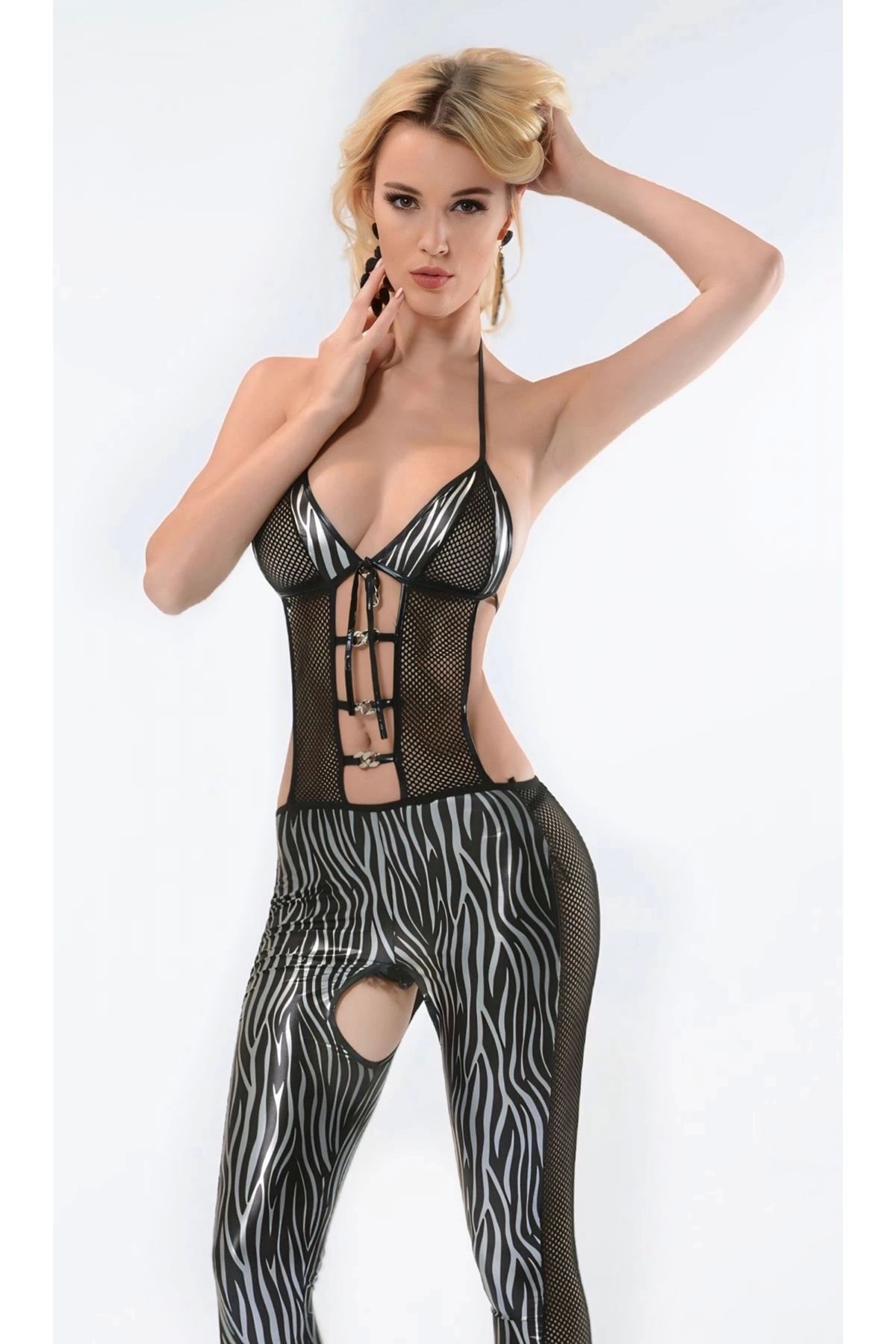 YNT İthalat Zebra Desenli Lame Vücut Çorabı-490