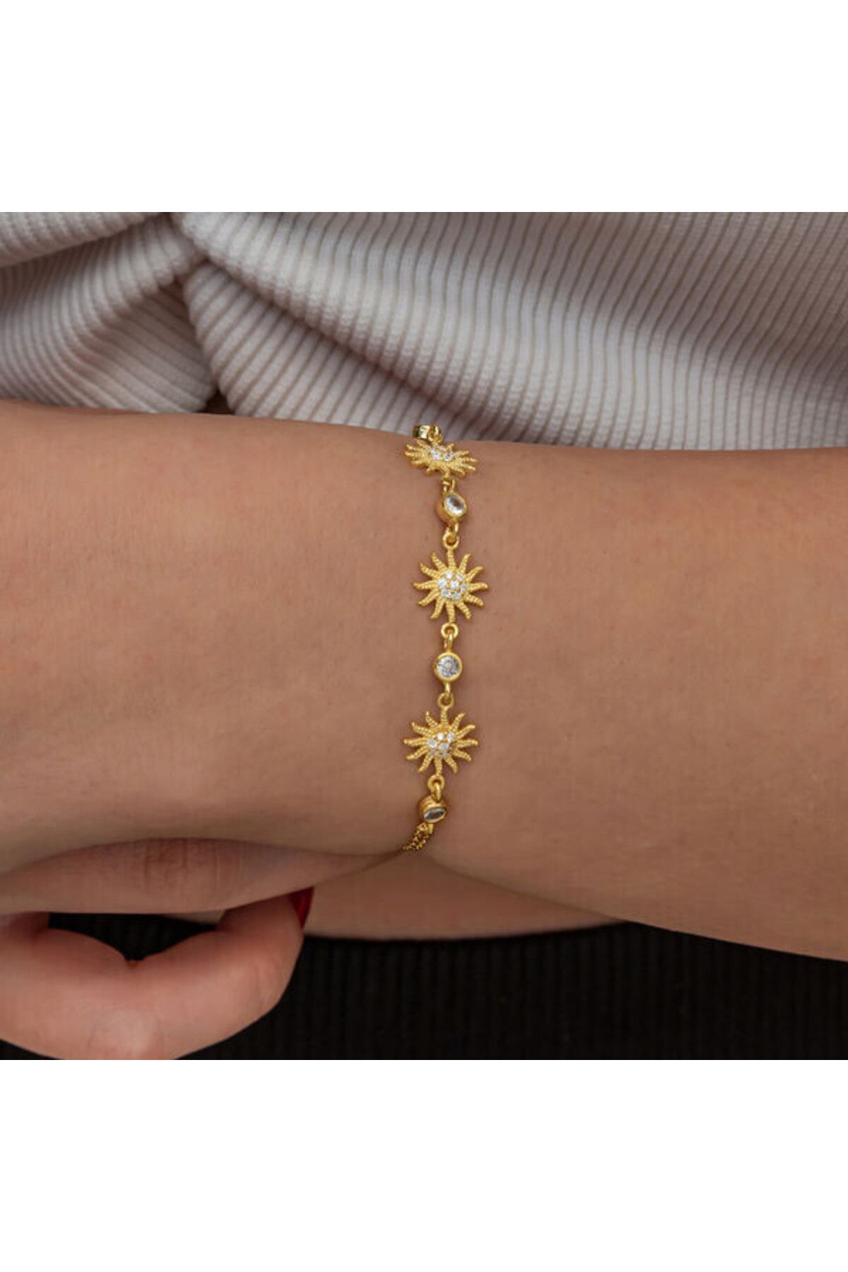 shop Gold Güneş Zirkon Taş 925 Ayar Gümüş Bileklik