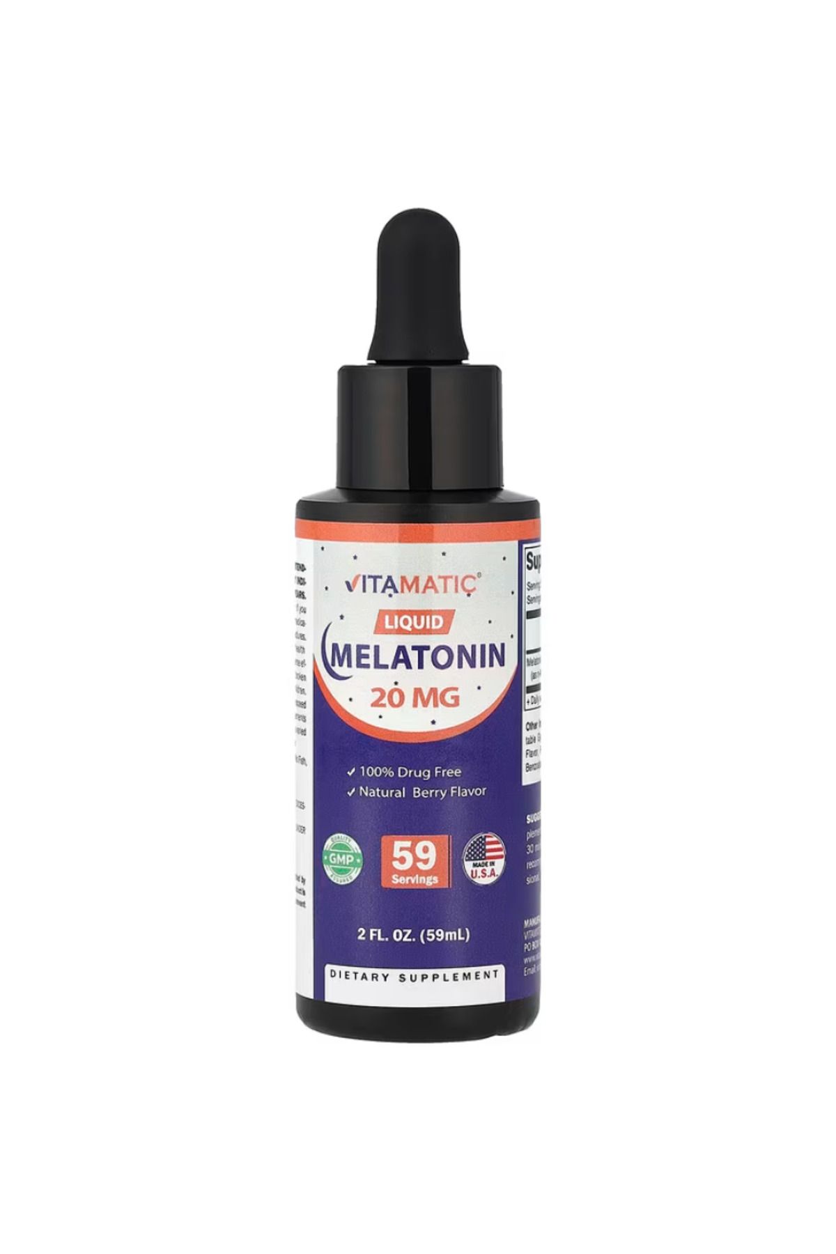 Vitamatic , Liquid Melatonin, Natural Berry, 20 mg, 2 fl oz (59 ml)