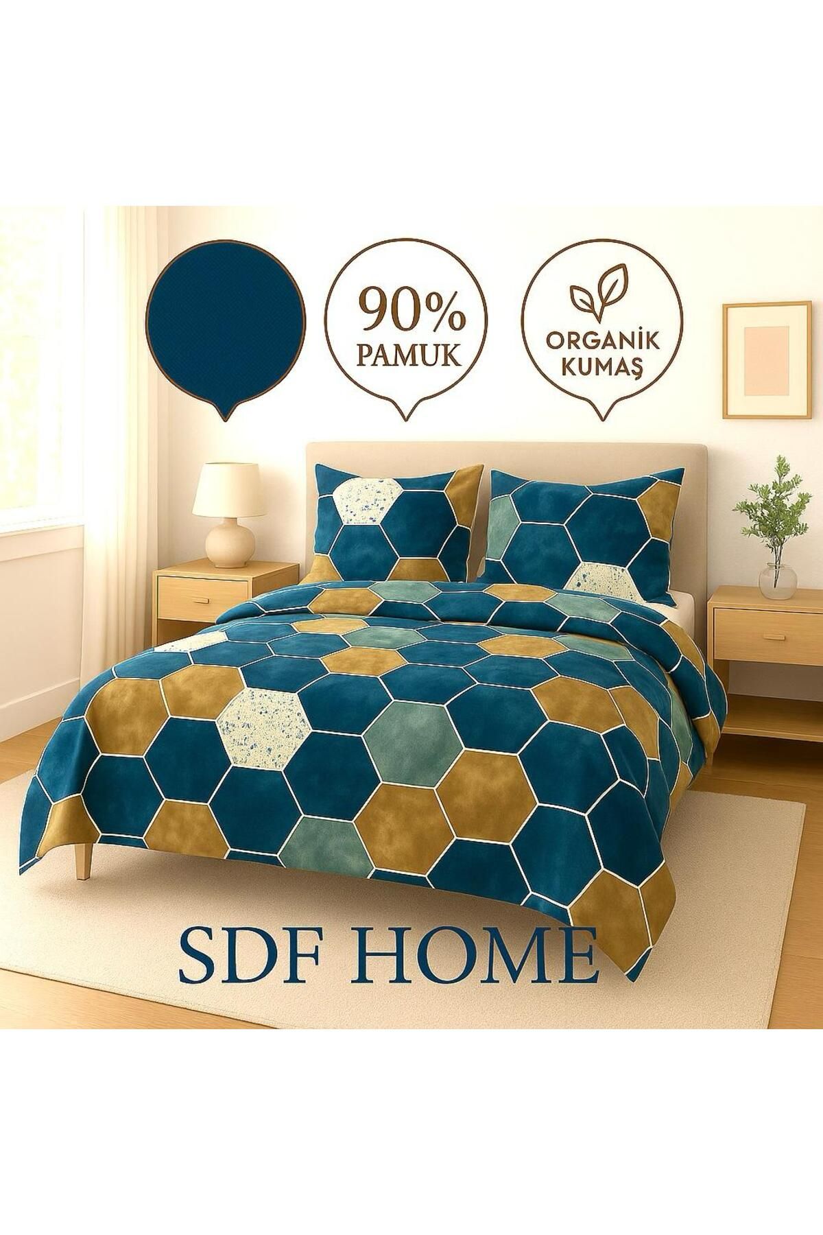 SdfHome BAL PETEĞİ DESENLİ MAVİ VİZON ÇİFT KİŞİLİK NEVRESİM TAKIMI