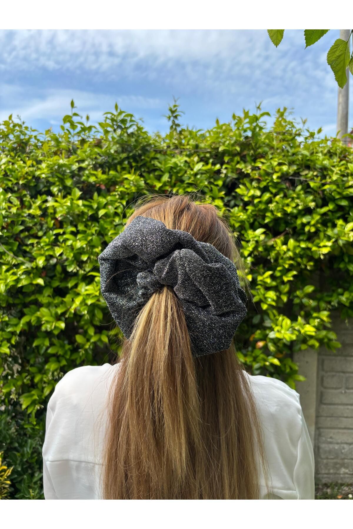 KİKİYS Gri Simli XXL Kadın Saç Tokası Kadın Saç Aksesuarı Scrunchie