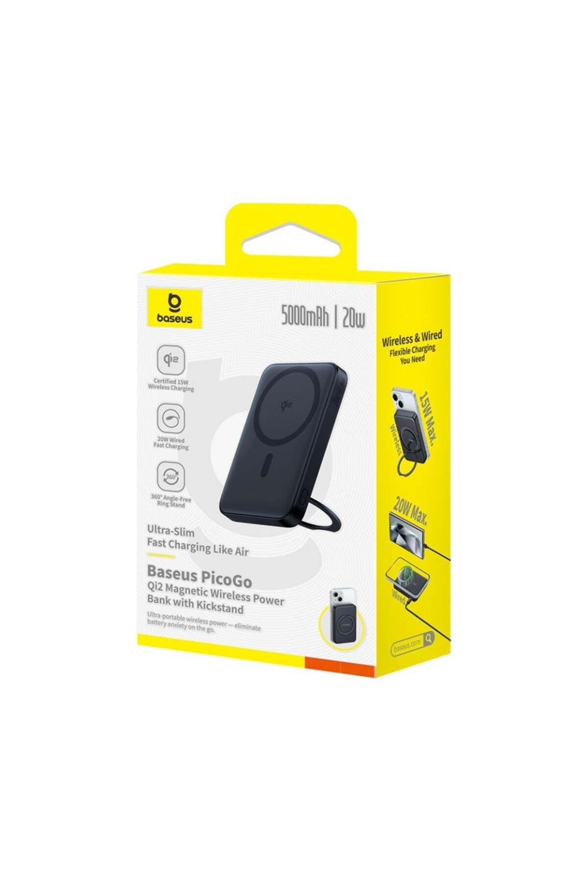 Baseus-Baterie externă, încărcare rapidă, magnetică, tip C, Qi2, 20W, 5000mAh, cablu tip C, PicoGo, negru 7