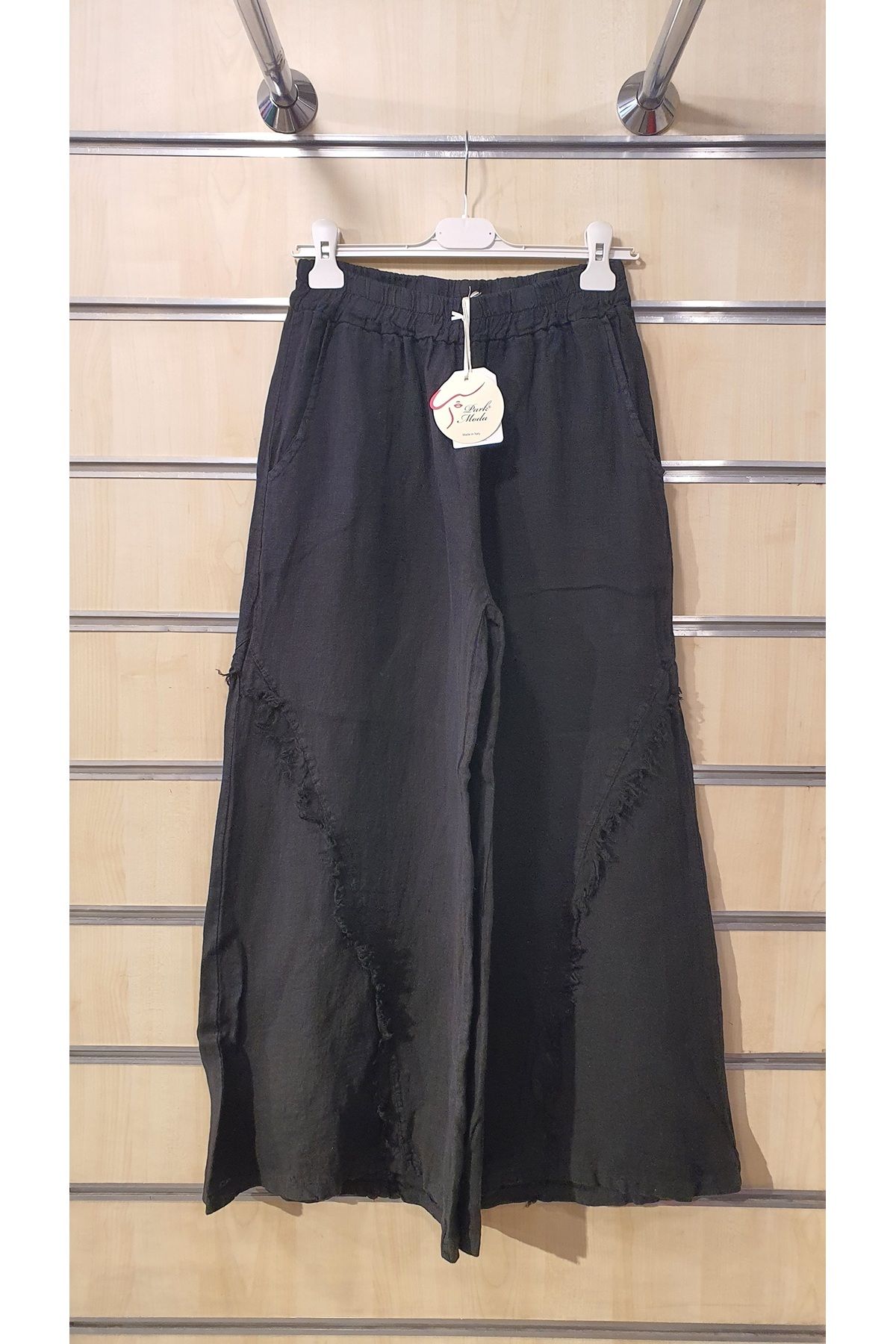 Park Moda İtalyan Keten Pantolon Düz Desen Saçaklı Keten Pantolon