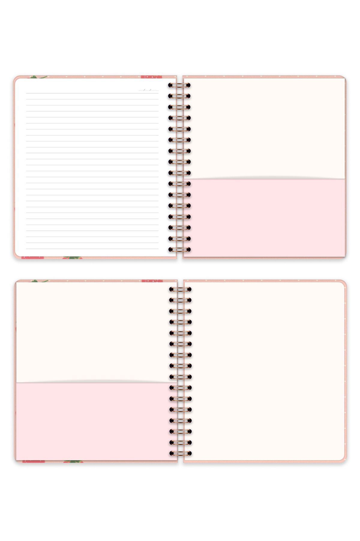 Matt Notebook-19x21 cm Pătrat Elastic Spiral Copertă Tare Blocnotes Căpșuni cu rigle 7