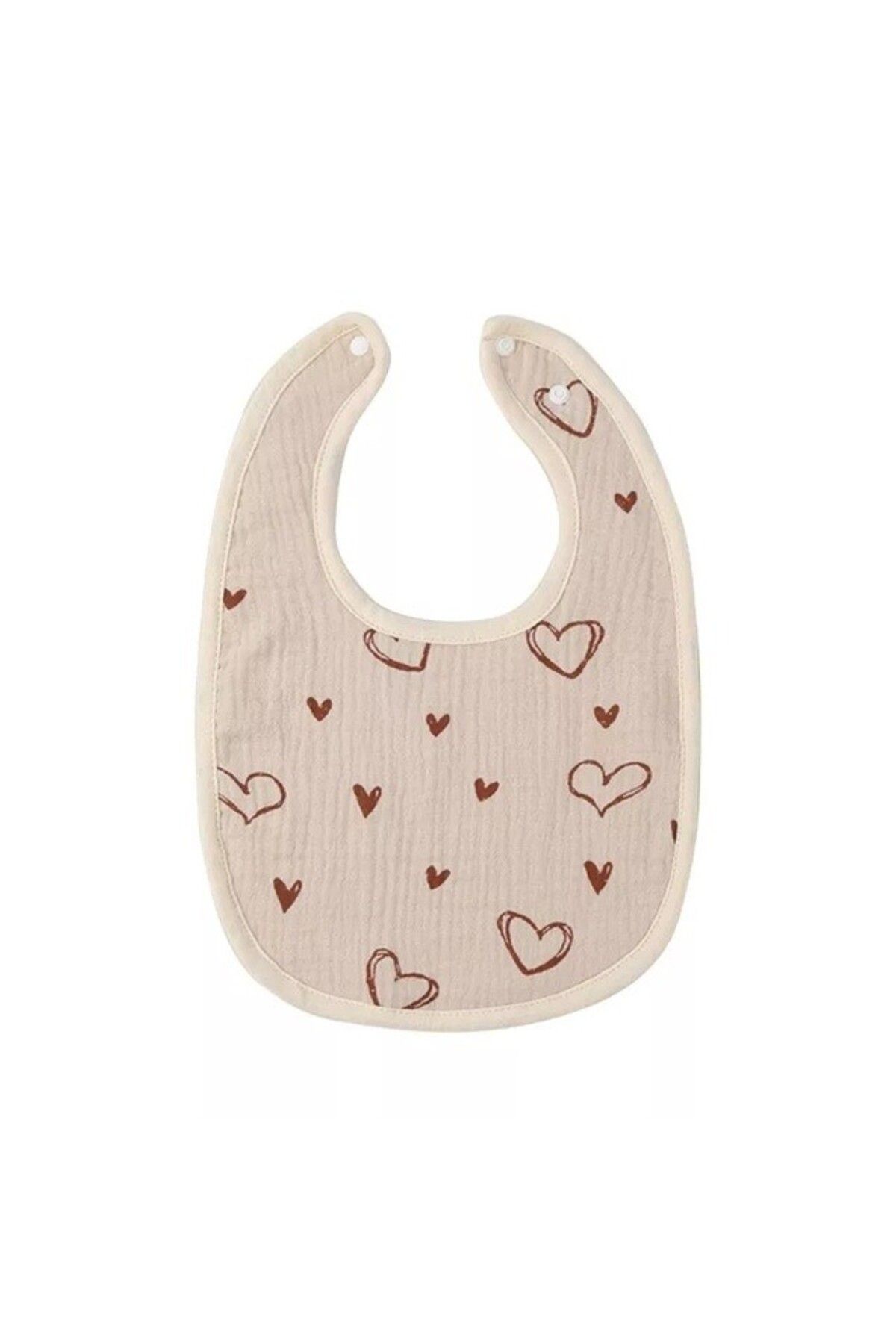 Flippy-Bavetă Bebe U-shape, Bumbac, 0–12 Luni, Impermeabilă, Capse, Model Inimă, 21x30 Cm, Bej 1
