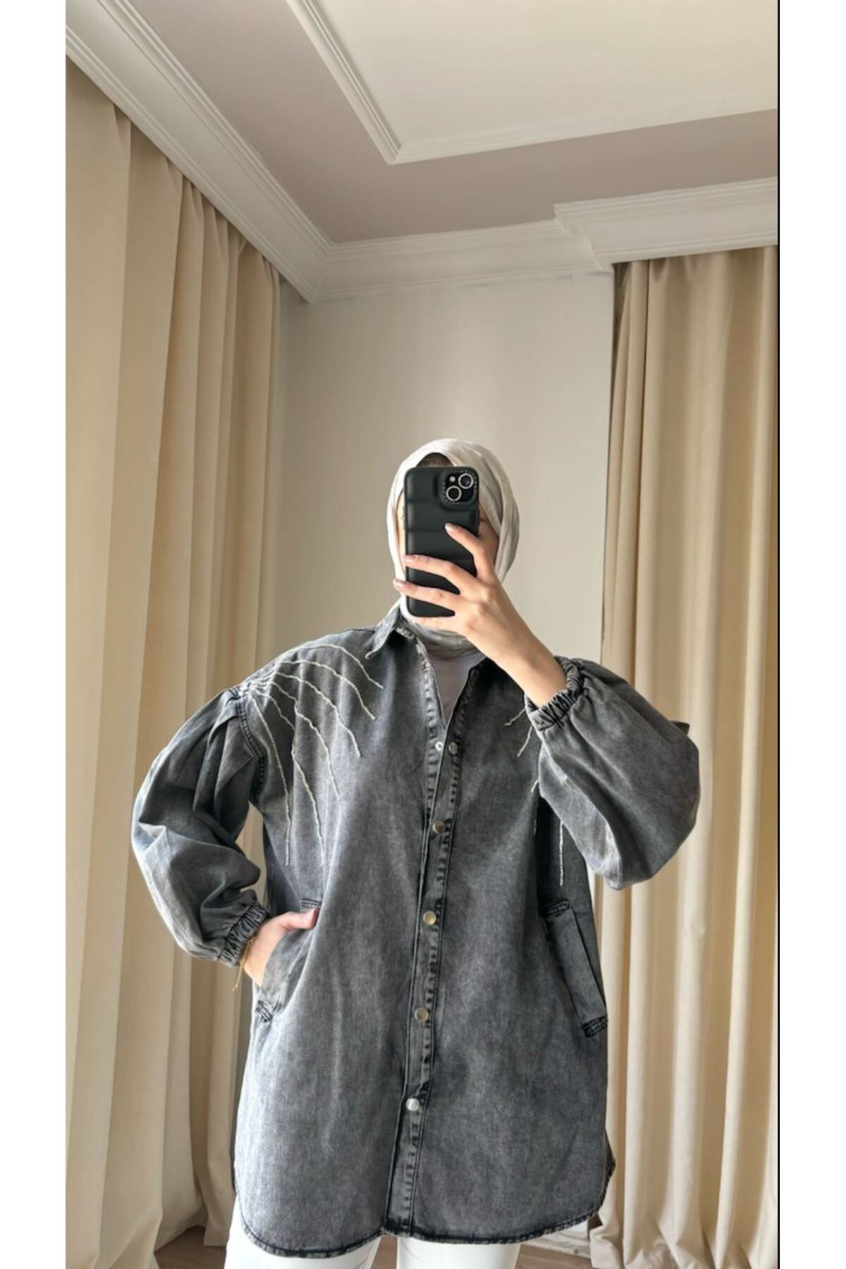 Suede Style 8807 - Elişi Taş Süslemeli Rahat Şık Kadın Kot Ceket