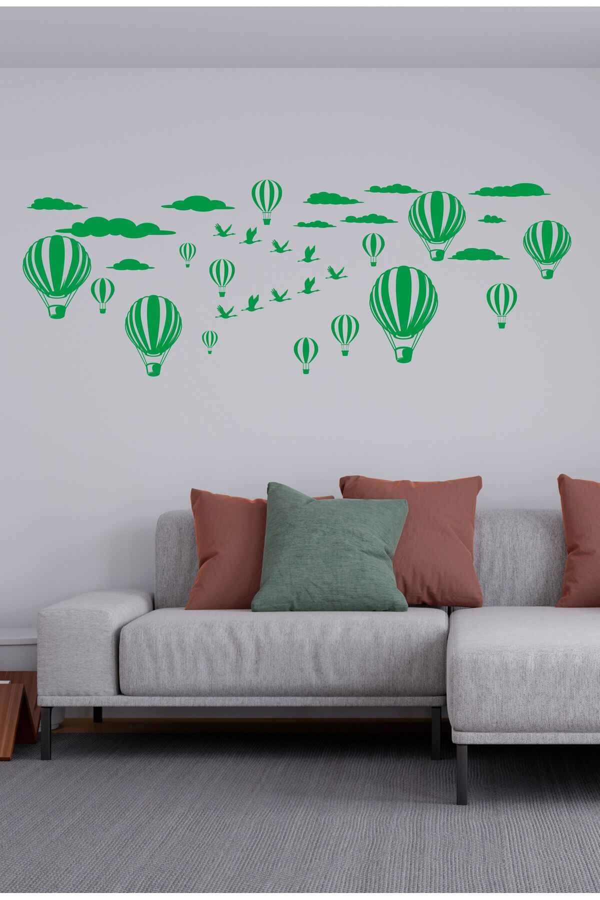 TRC TRAFİK Özgürlüğe Uçuş Balonlar ve Kuşlar Duvar Dekoru Sticker (Yeşil)
