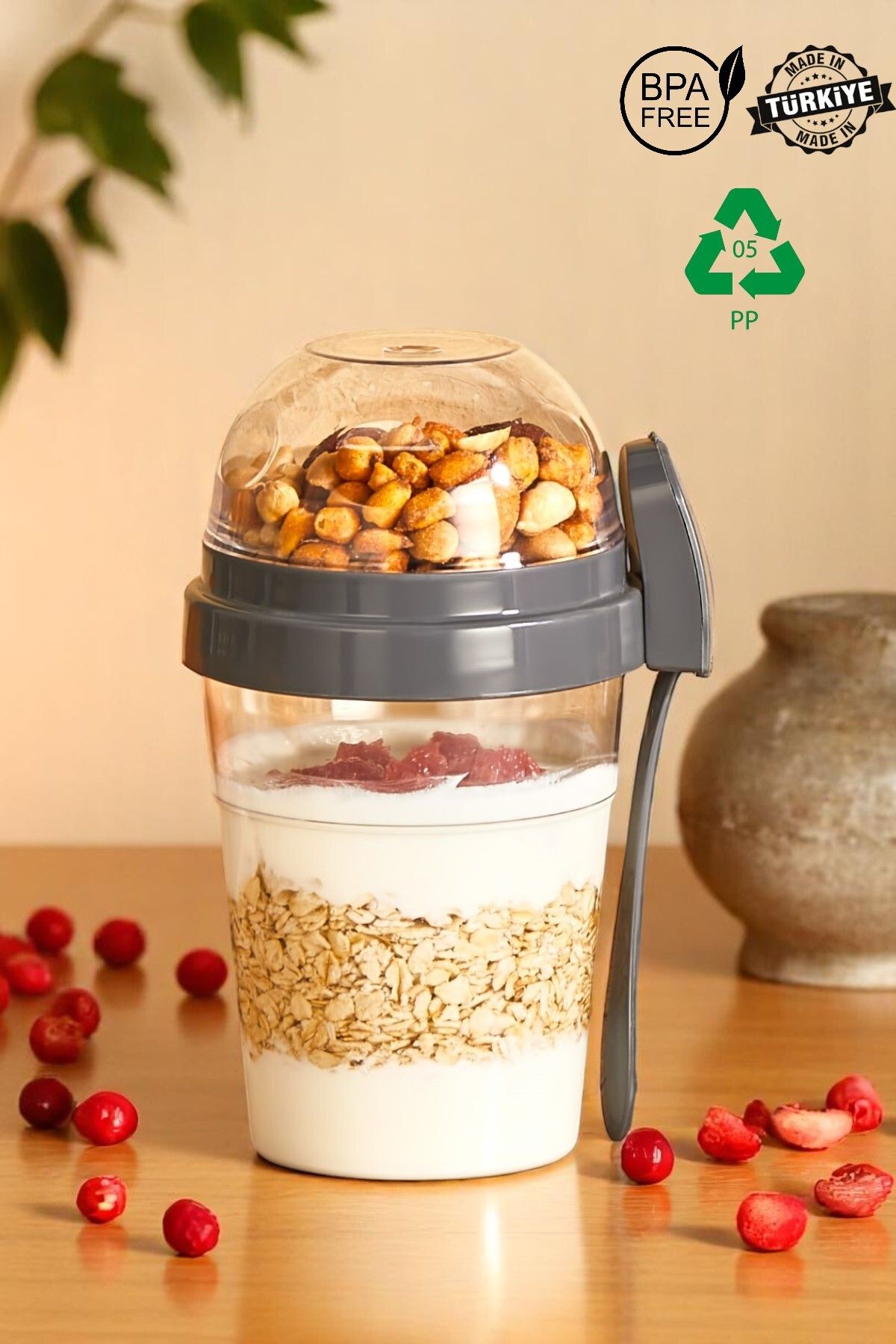 MUF HOME Hazneli Kaşık Ve Çatallı Diyet Kabı-Yoğurt Kabı-Pratik Salata Kabı Pratik Atıştırmalık Kabı