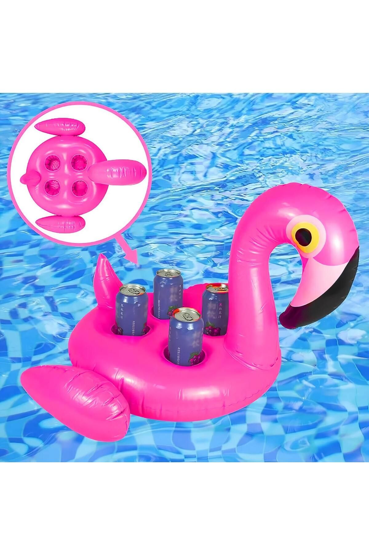 e-life shop Büyük Boy Flamingo Tasarımlı Şişme 4lü Bardak Tutucu Bardaklık Havuz Deniz Plaj Eğlencesi Yaz Keyfi