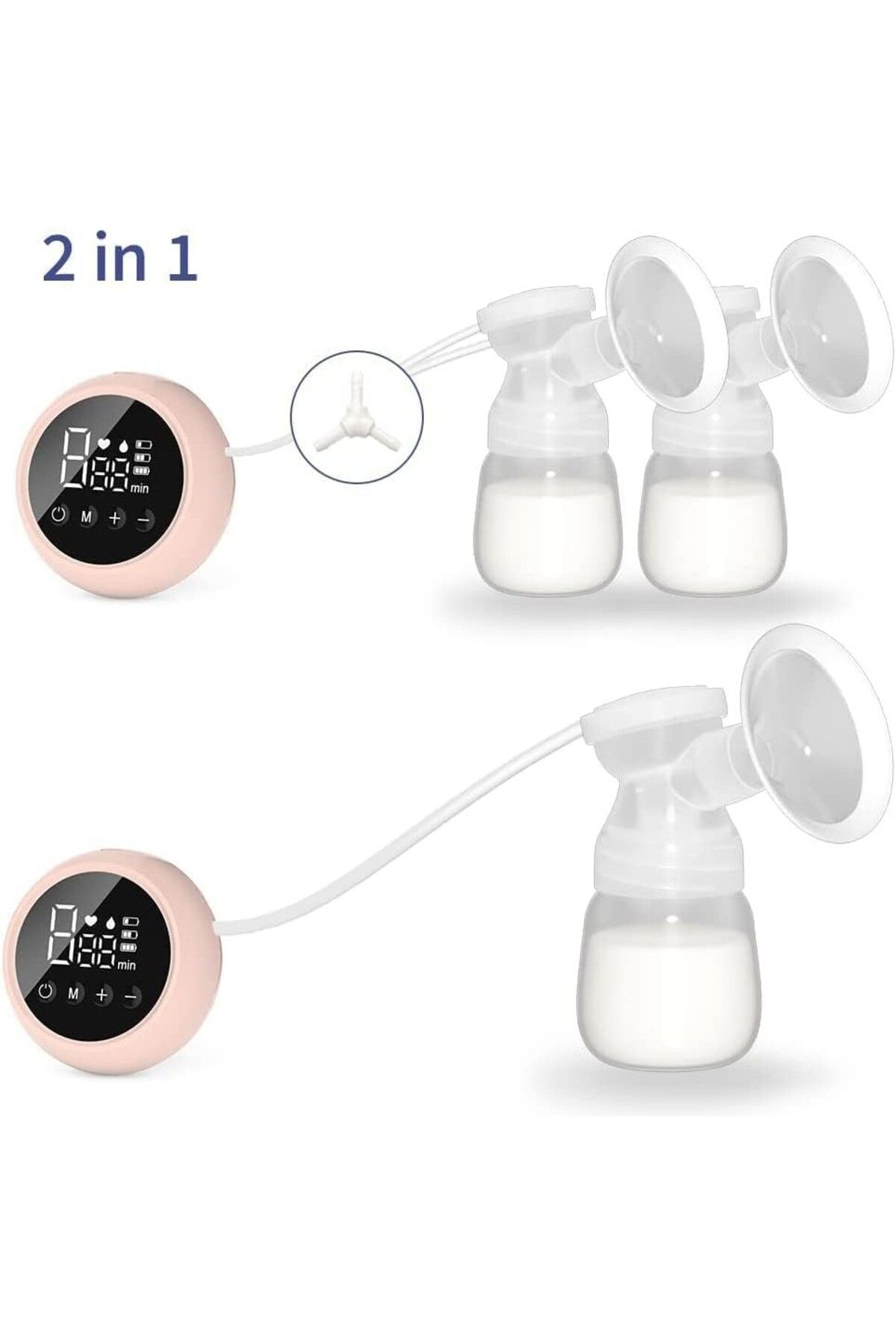 Flippy-Pompa Electrică 2 În 1, 2 Sticle 180 Ml, Usb-c, 1200mah, 2 Moduri, 9 Viteze, Roz Transparent 11