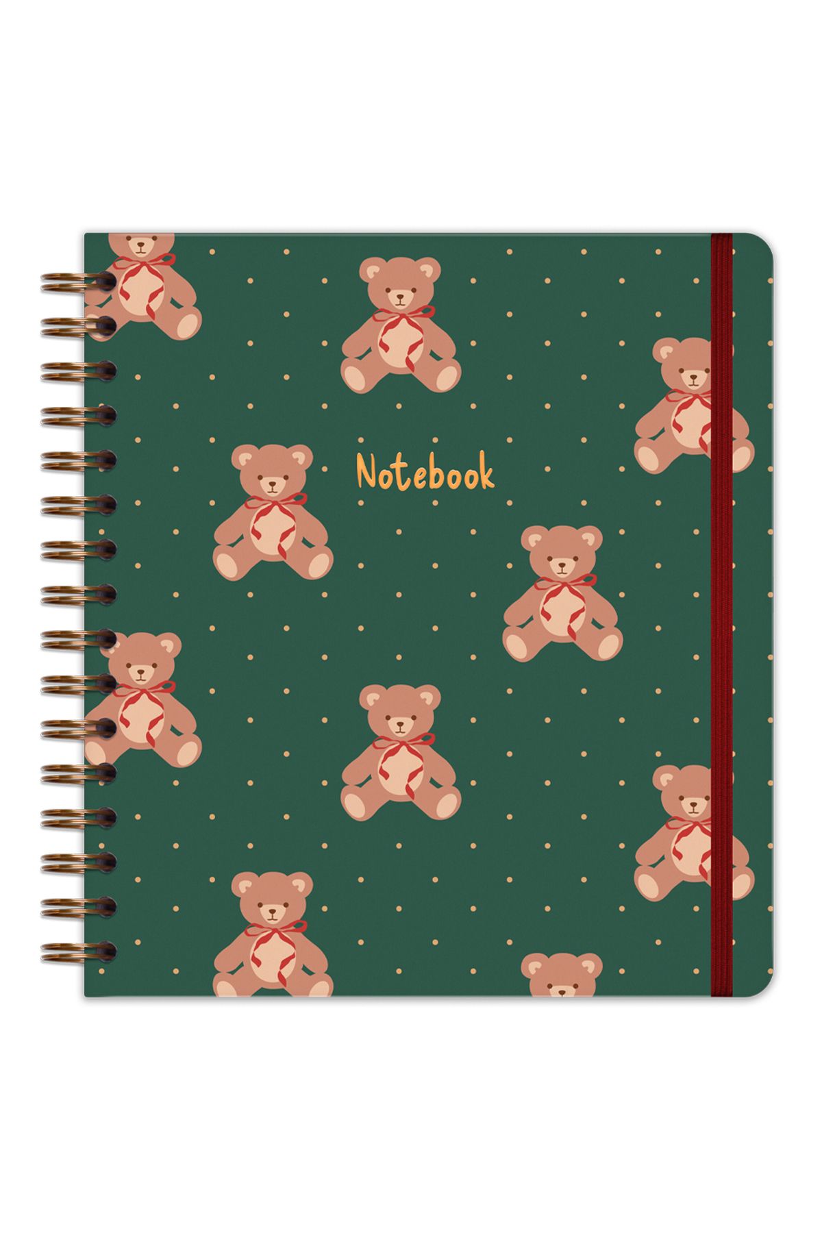 Matt Notebook-19X21 cm Square Elastic Spiral Hard Cover Notepad Lined Teddy Bears 5