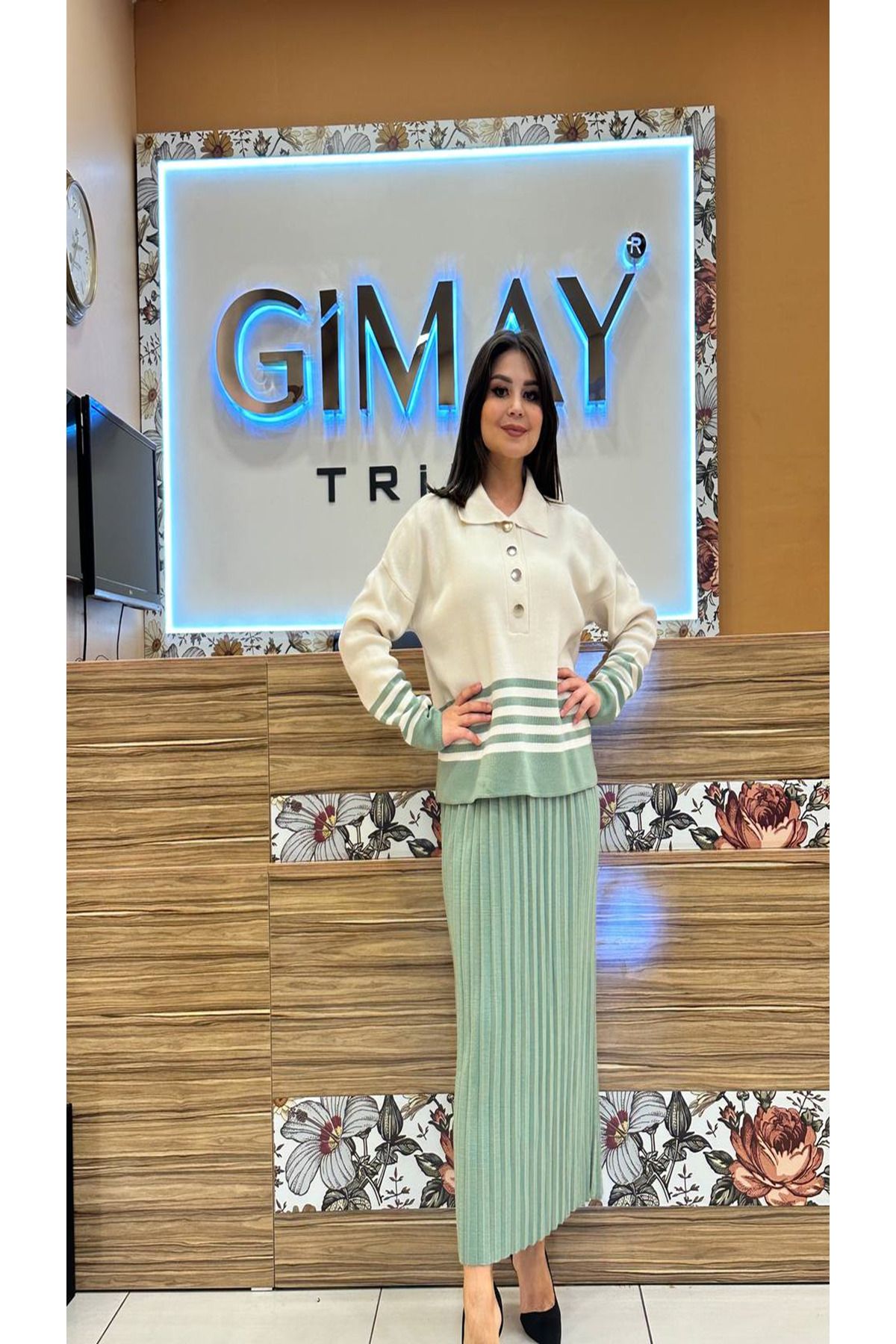 GİMAY TRİKO Çizgili Etekli Takım