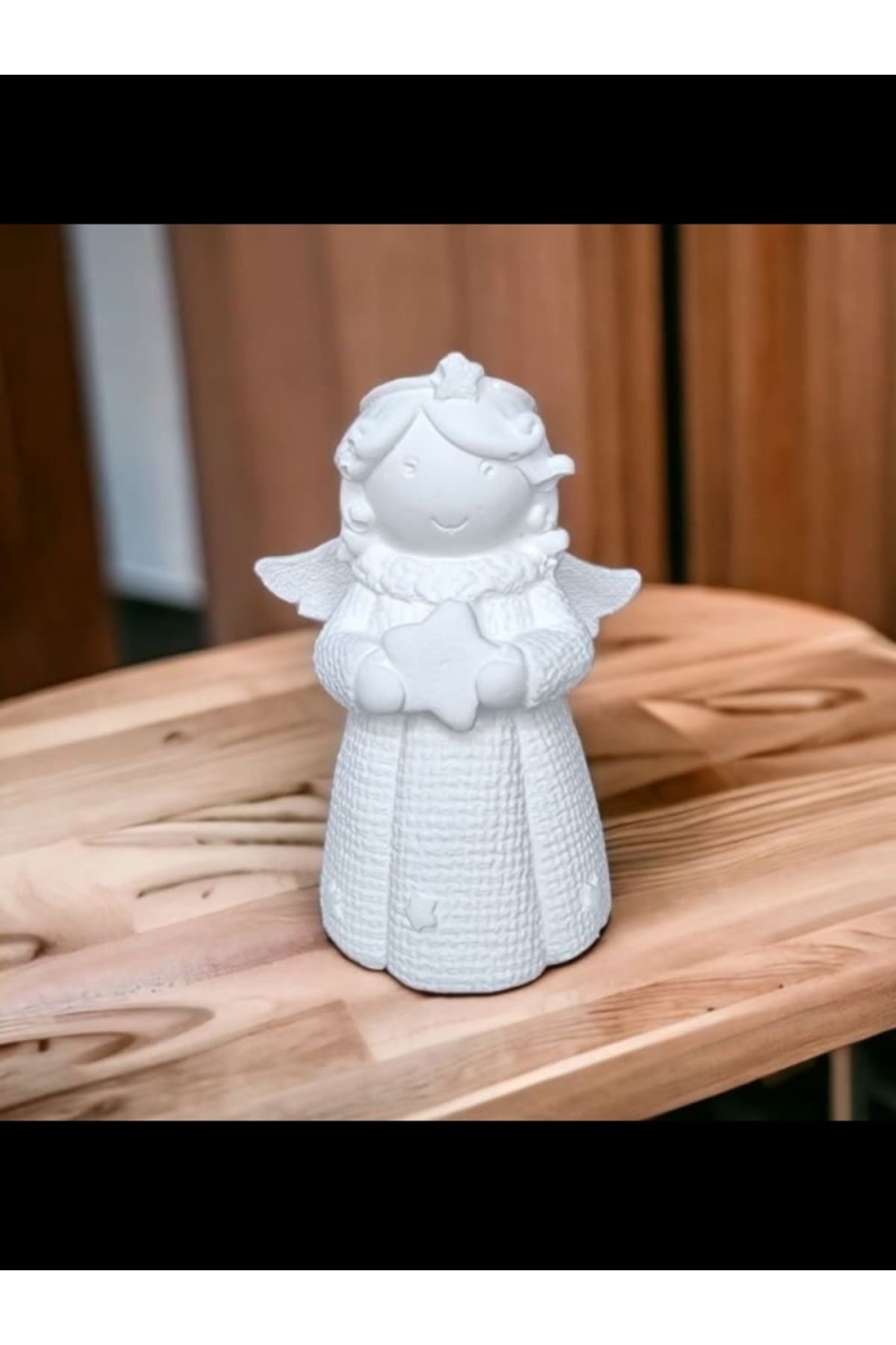 Atölye Kiraz Yıldız Tutan Sevimli Melek Figürü – Aytaşı Malzeme, Boyanabilir Dekoratif Obje 11x9x6 cm