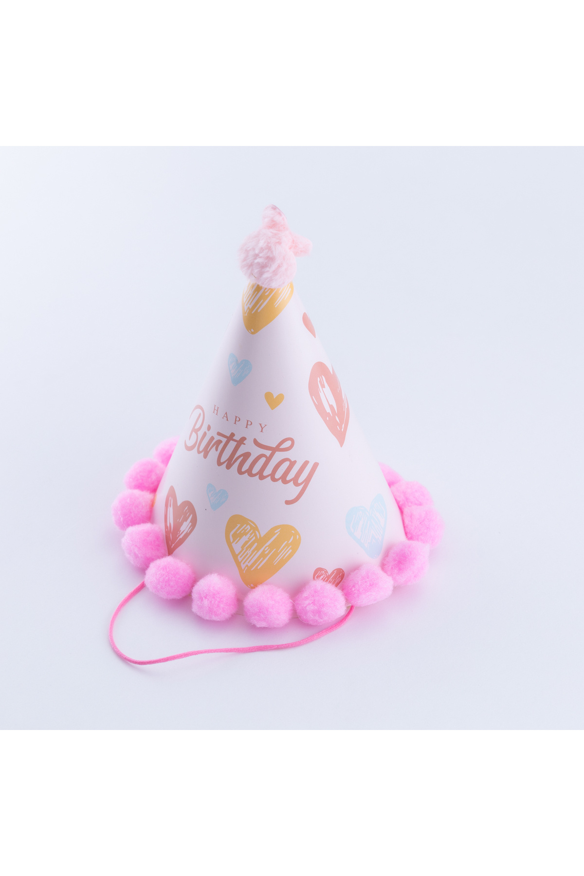 Bimotif Ponponlu Happy Birthday şapka Pembe