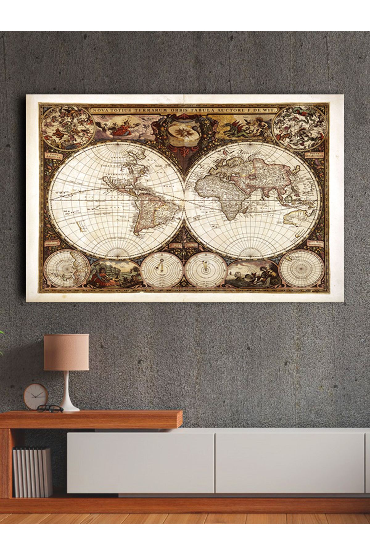 PRİME Concept Kanvas dekoratif harita tablo çerçevesiz 70x120 cm %100 pamuklu kumaş