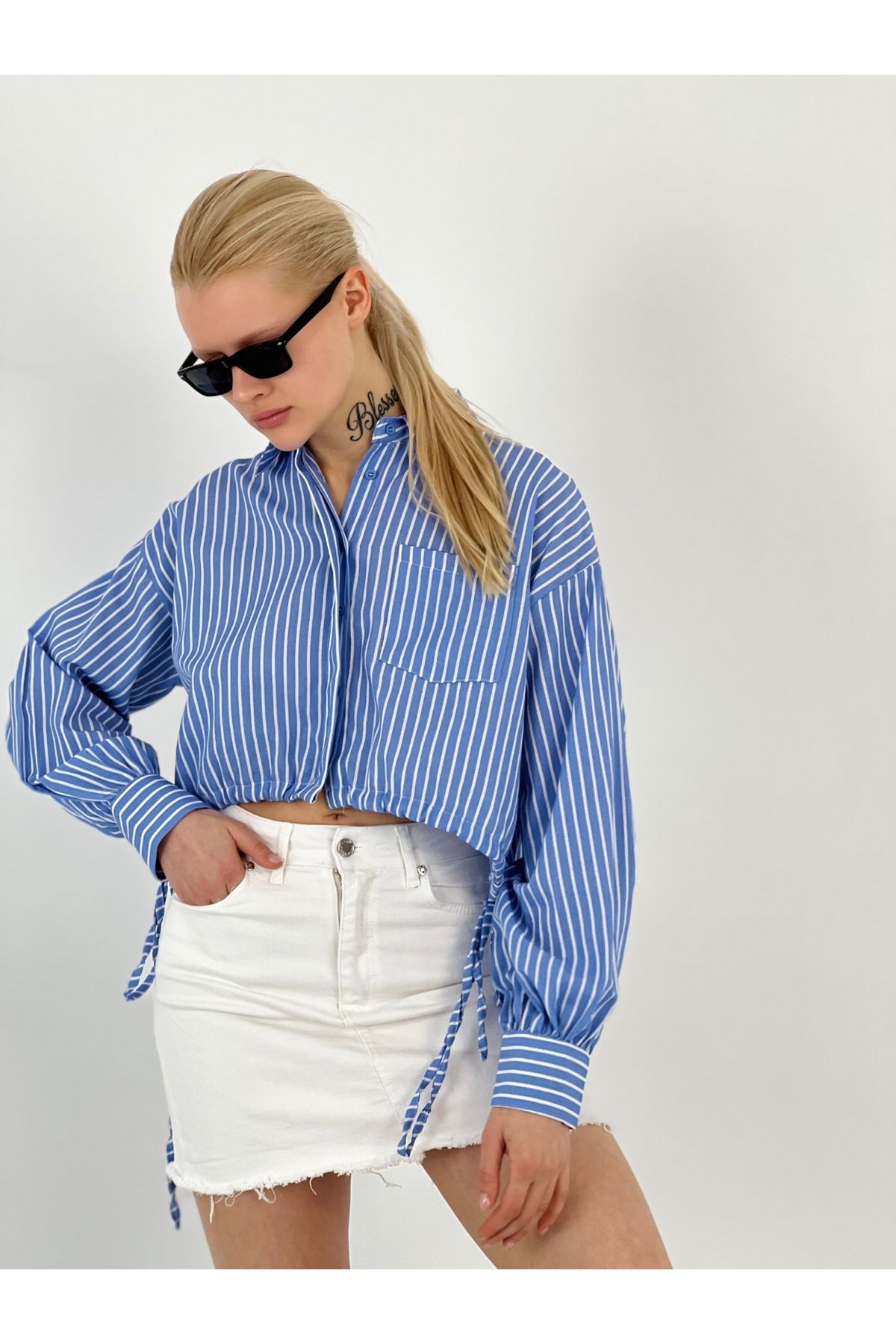 Miss Poem Kadın Wide Leg Beyaz Denim Etek