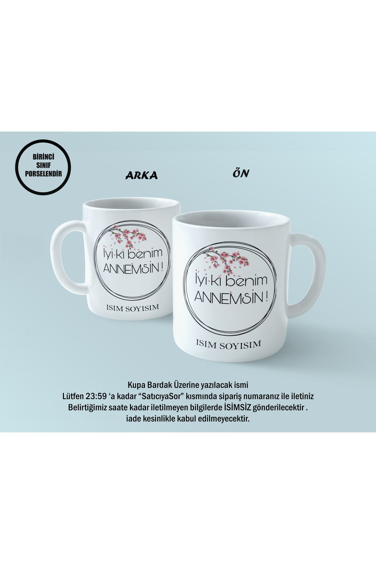 mystering store Kişiye Özel İsim Yazılabilen İyiki Benim Annemsi Temalı Kupa Bardak