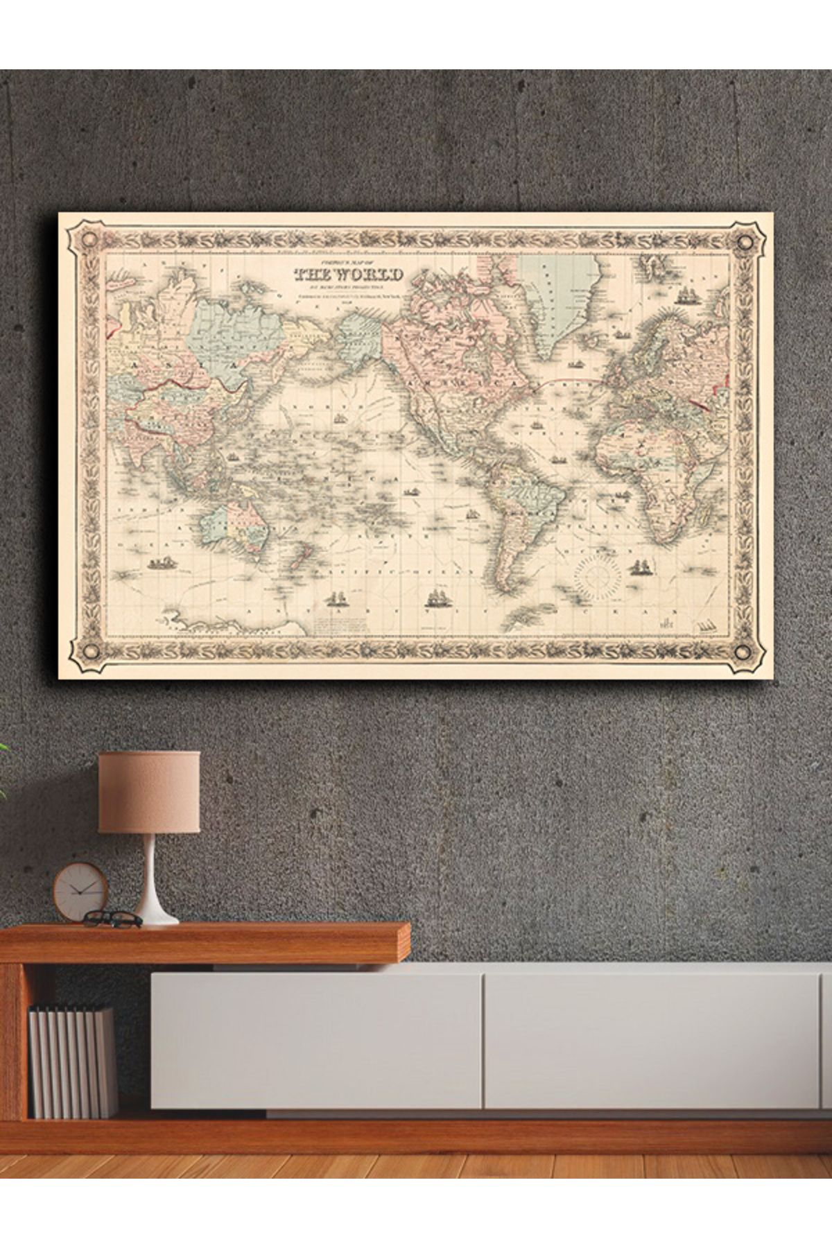 PRİME Concept Kanvas dekoratif harita tablo çerçevesiz 70x120 cm %100 pamuklu kumaş